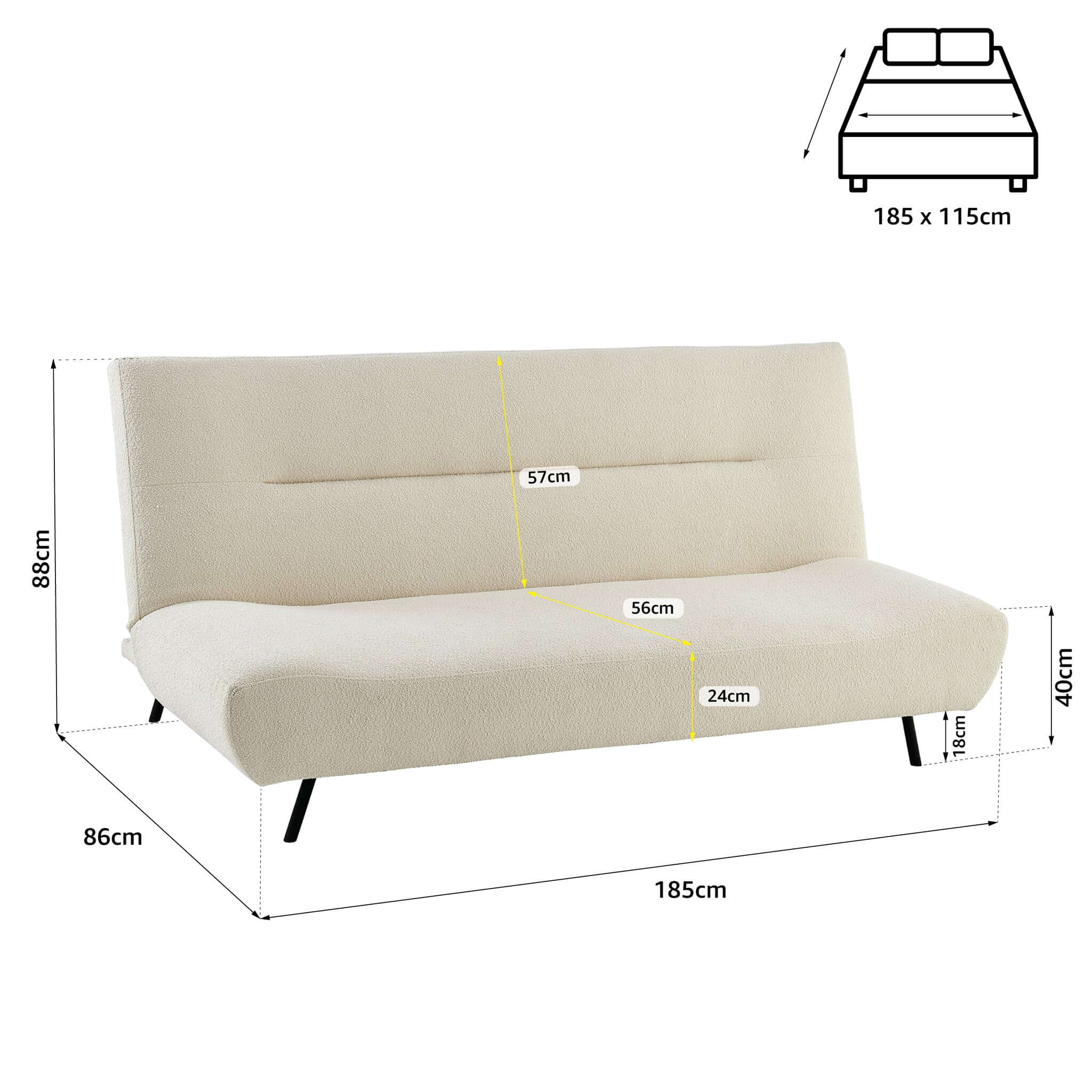 Cirrus Cream Boucle Click Clack 3 Seater Sofa Bed-5056536119384-Bargainia.com