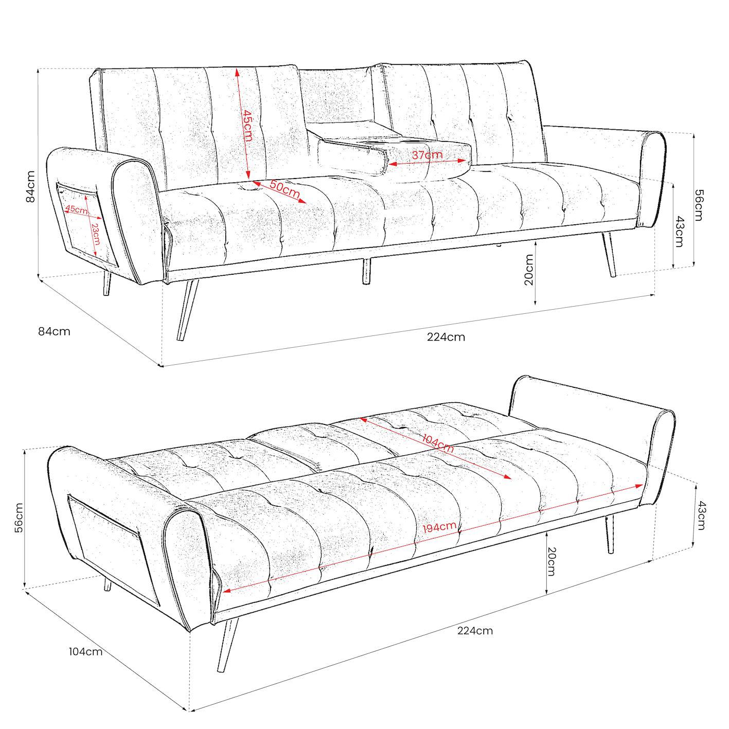 Lora 3 Seater Faux Leather Click Clack Sofa Bed with 2 Cup Holders - Beige-5056536103901-Bargainia.com