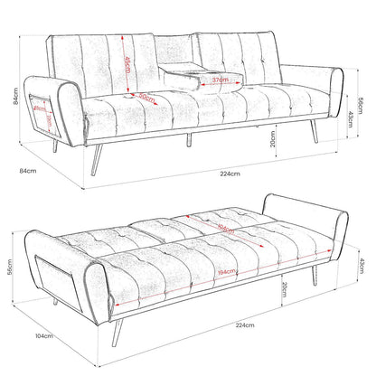 Lora 3 Seater Faux Leather Click Clack Sofa Bed with 2 Cup Holders - Beige-5056536103901-Bargainia.com