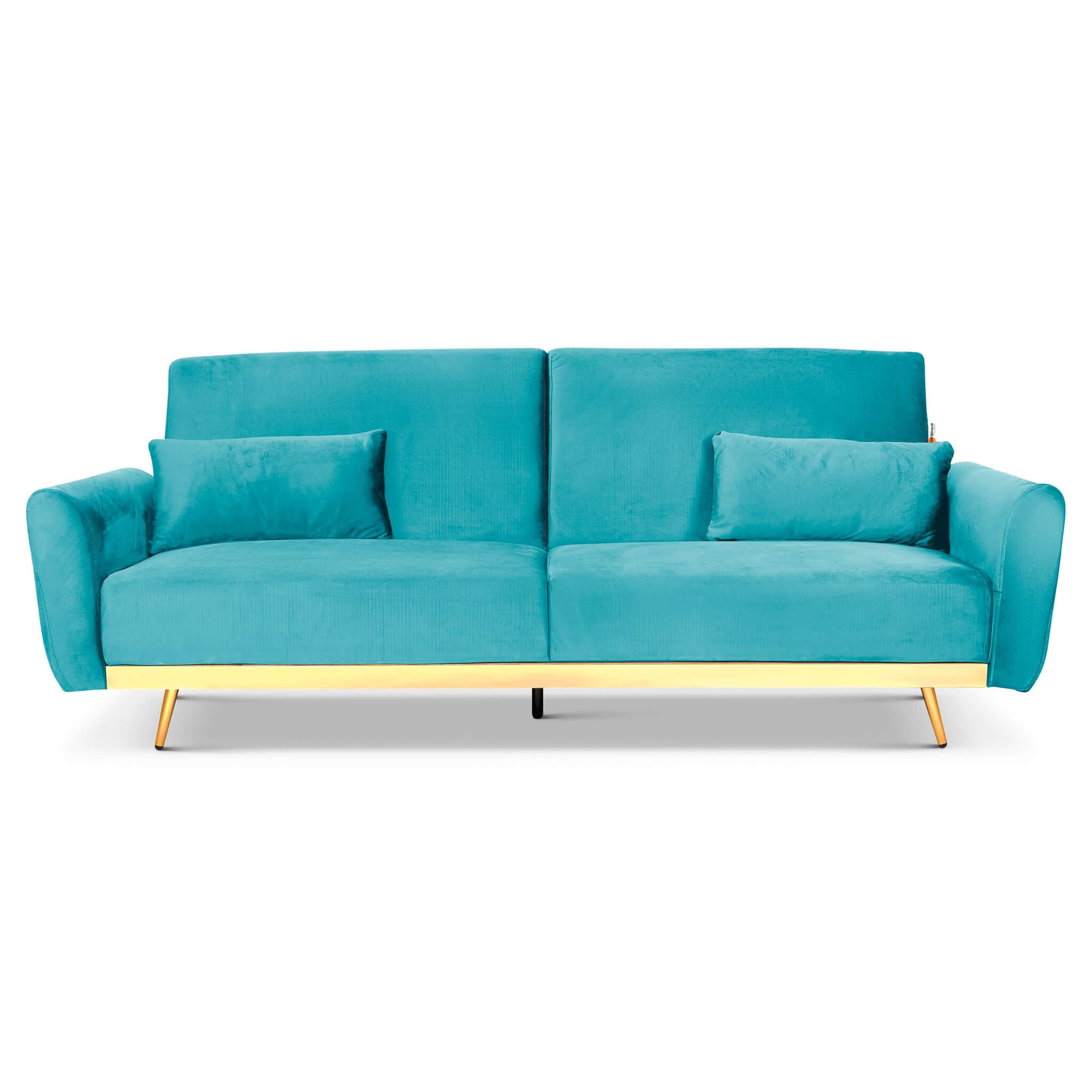 Libbie 3 Seater Blue Velvet Sofa Bed with Gold Detail