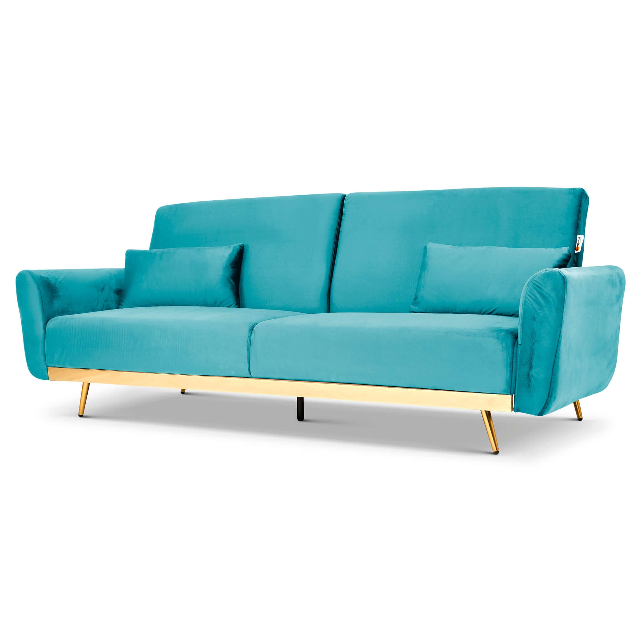 Libbie 3 Seater Blue Velvet Sofa Bed with Gold Detail