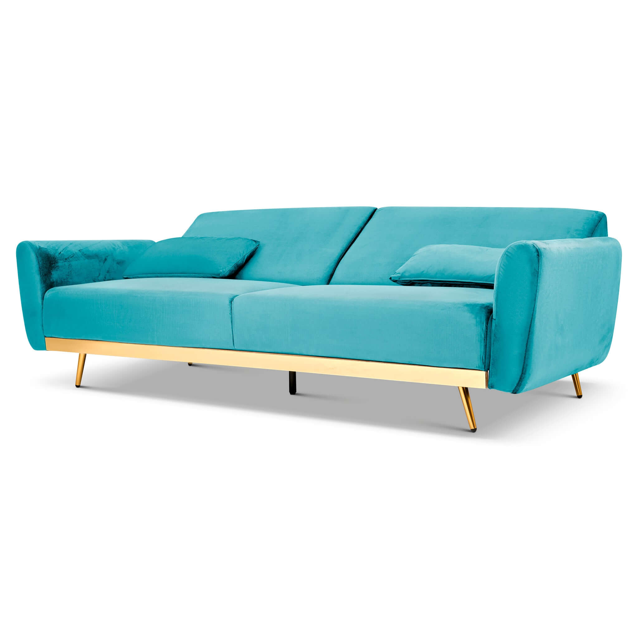 Libbie 3 Seater Blue Velvet Sofa Bed with Gold Detail