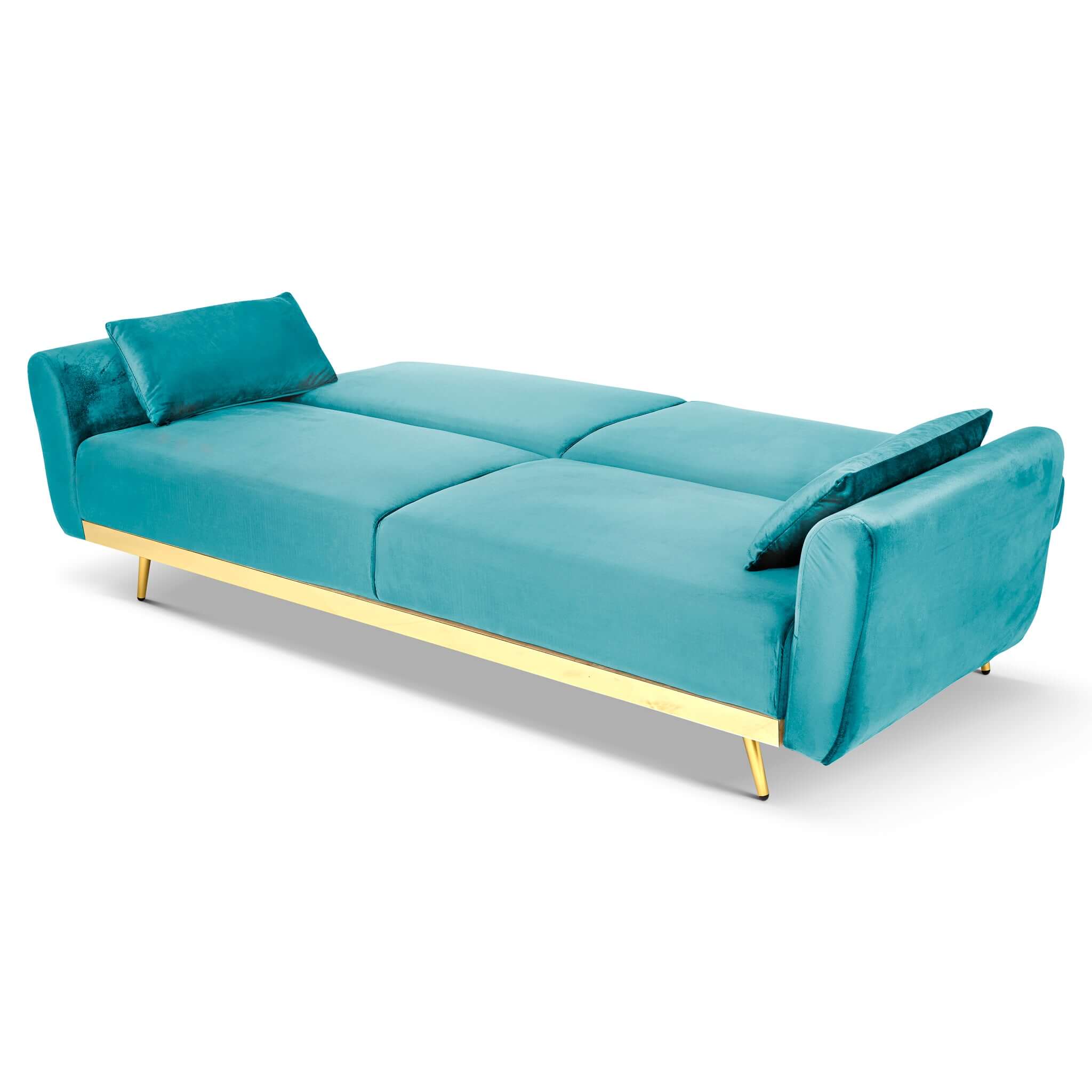 Libbie 3 Seater Blue Velvet Sofa Bed with Gold Detail