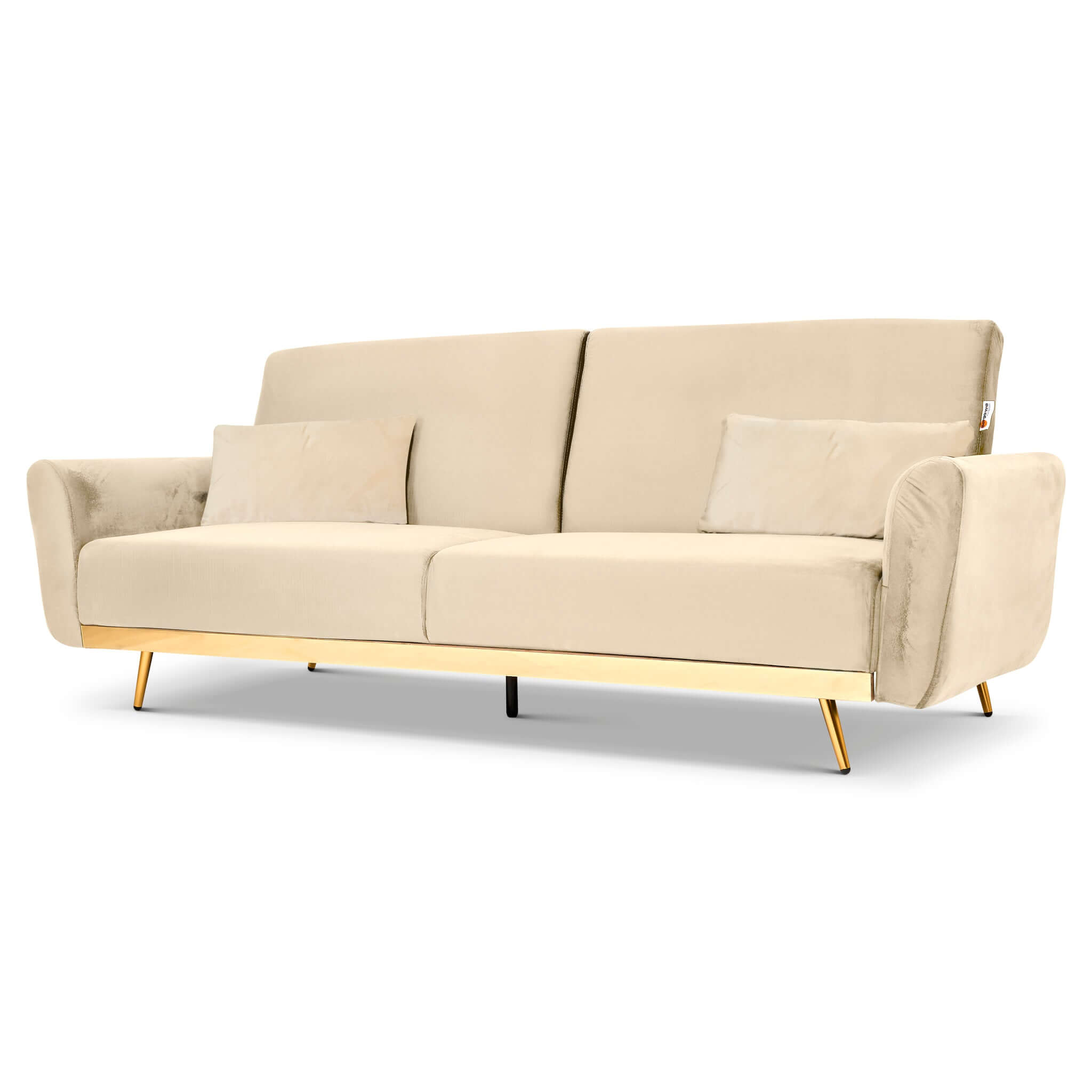 Libbie 3 Seater Cream Velvet Sofa Bed with Gold Detail