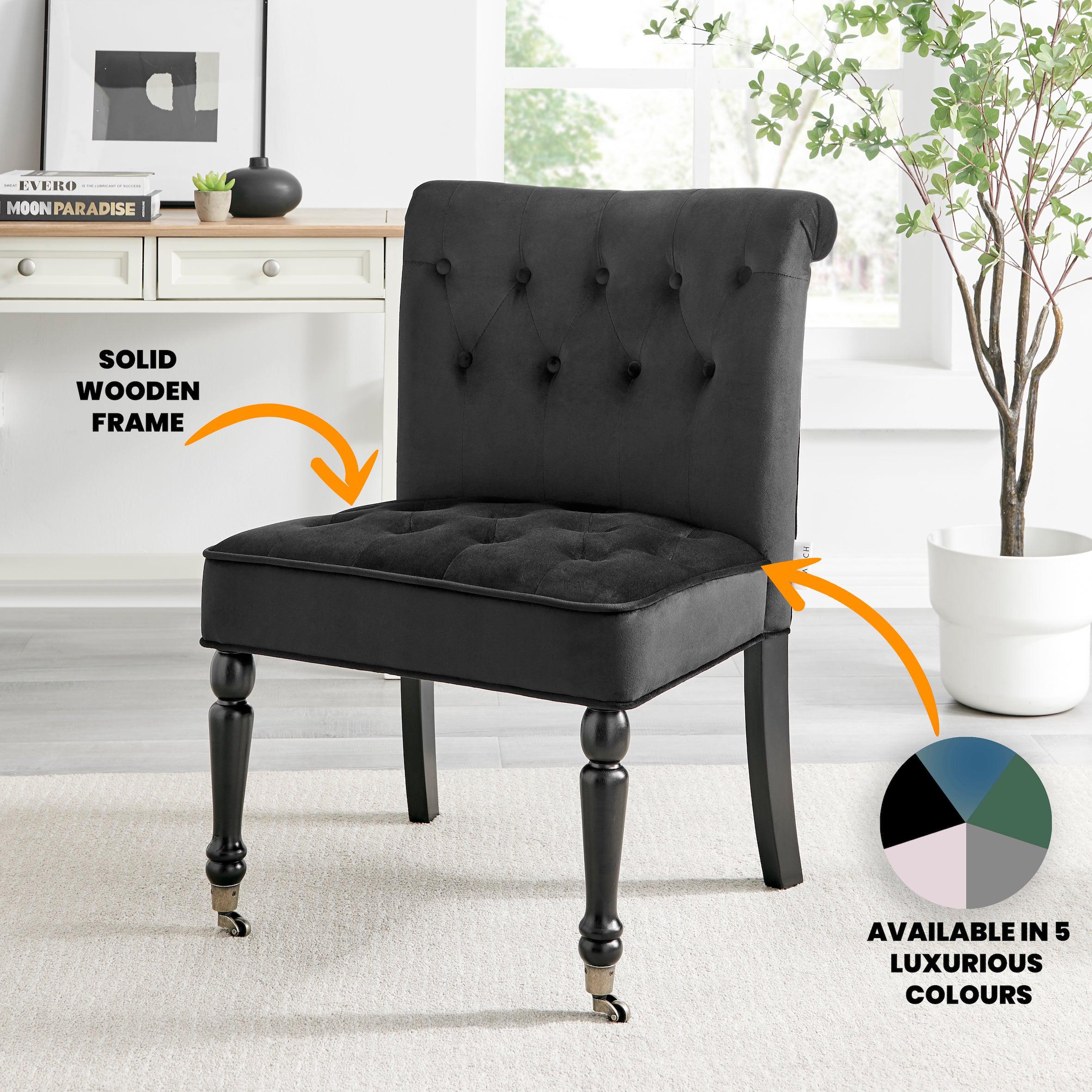 Winston Velvet Dining Chair With Wheels - Black-5056536103932-Bargainia.com