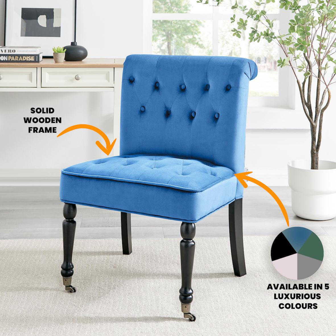 Winston Velvet Dining Chair With Wheels - Royal Blue-5056536103956-Bargainia.com