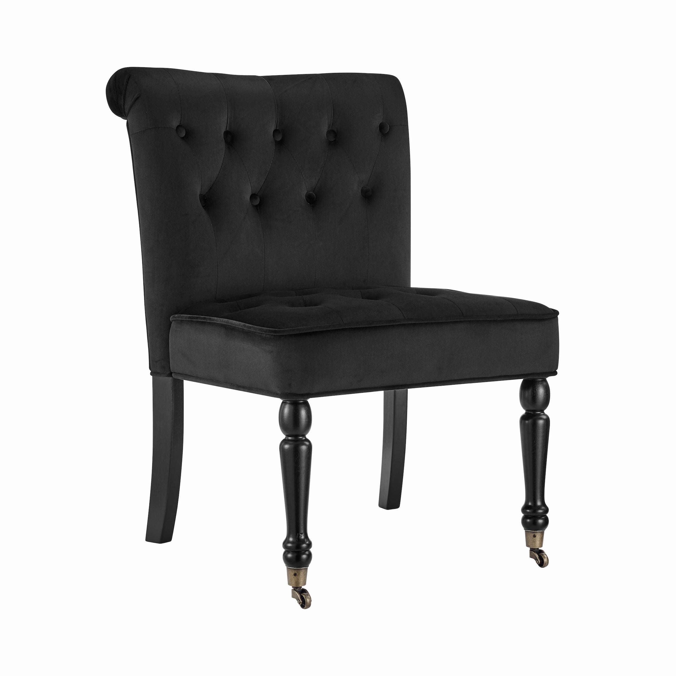 Winston Velvet Dining Chair With Wheels - Black-5056536103932-Bargainia.com