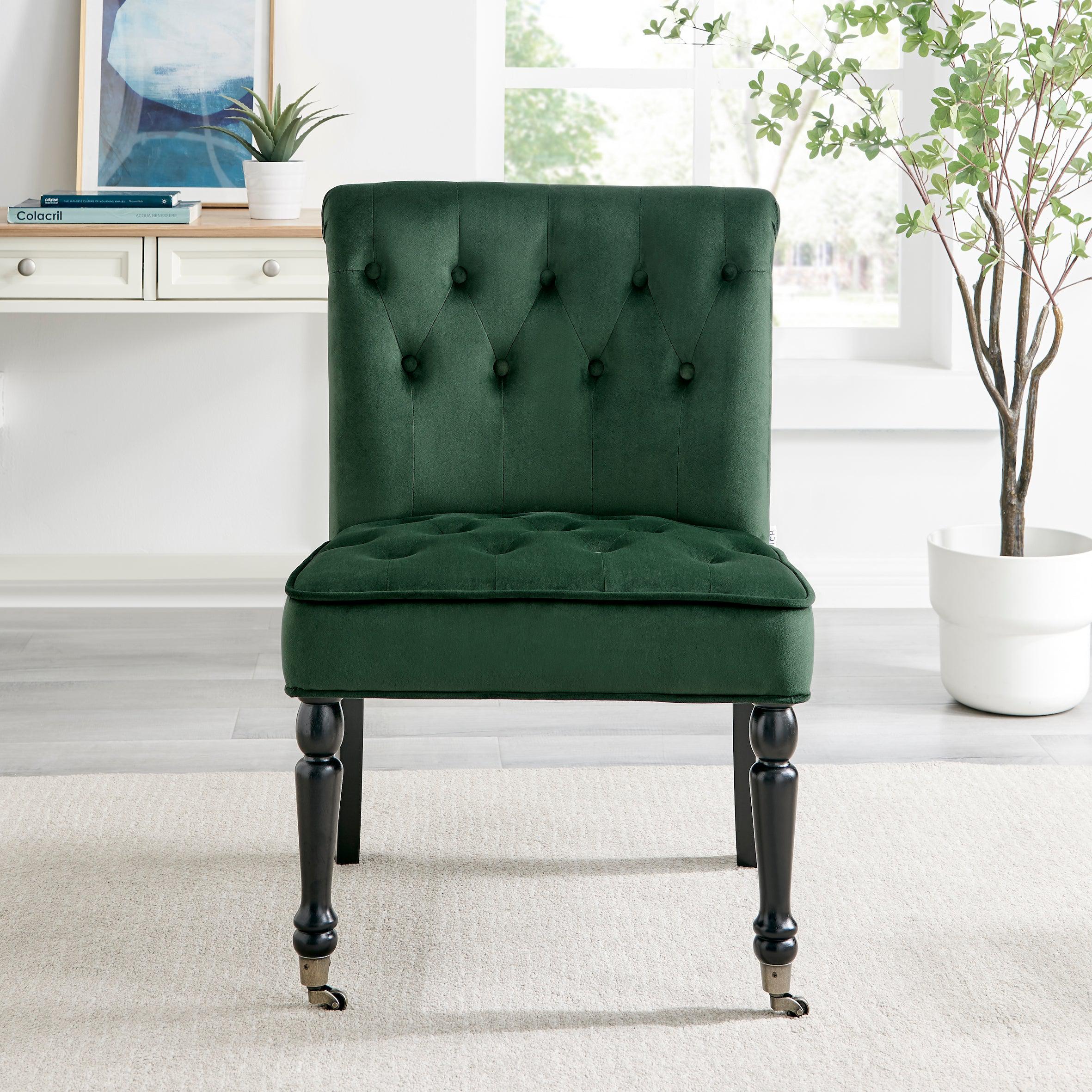 Winston Velvet Dining Chair With Wheels - Green-5056536103918-Bargainia.com