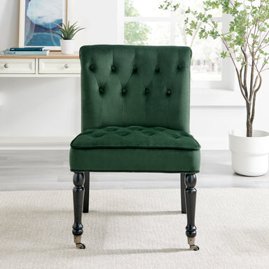 Winston Velvet Dining Chair With Wheels - Green-5056536103918-Bargainia.com