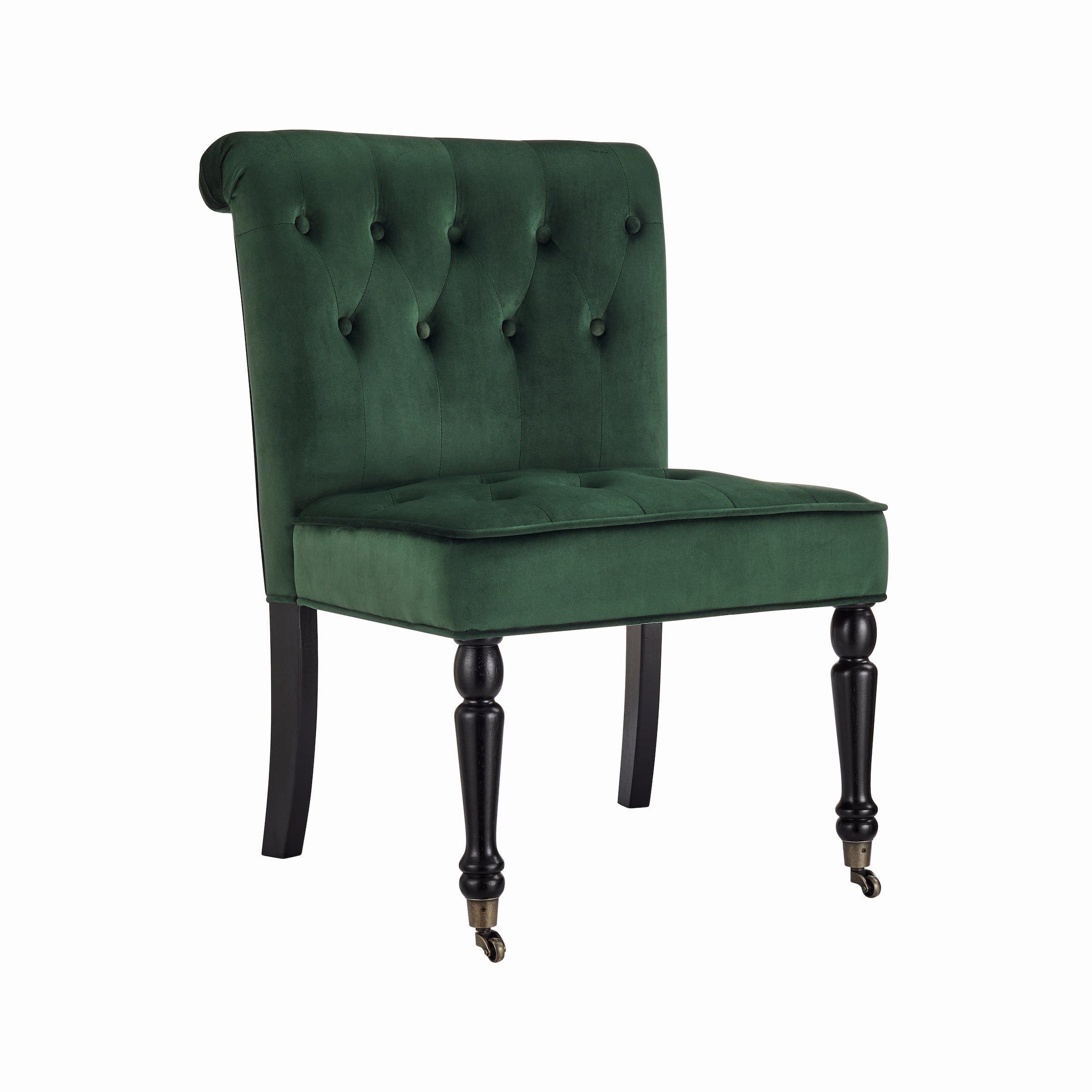 Winston Velvet Dining Chair With Wheels - Green-5056536103918-Bargainia.com