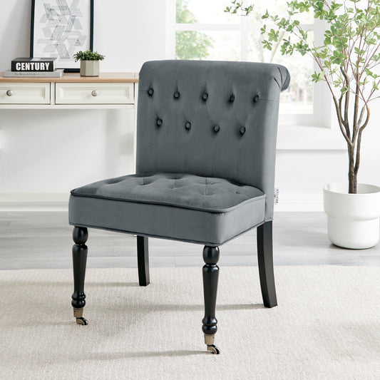 Winston Velvet Dining Chair With Wheels - Dark Grey-5056536103925-Bargainia.com