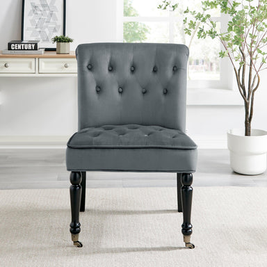 Winston Velvet Dining Chair With Wheels - Dark Grey-5056536103925-Bargainia.com