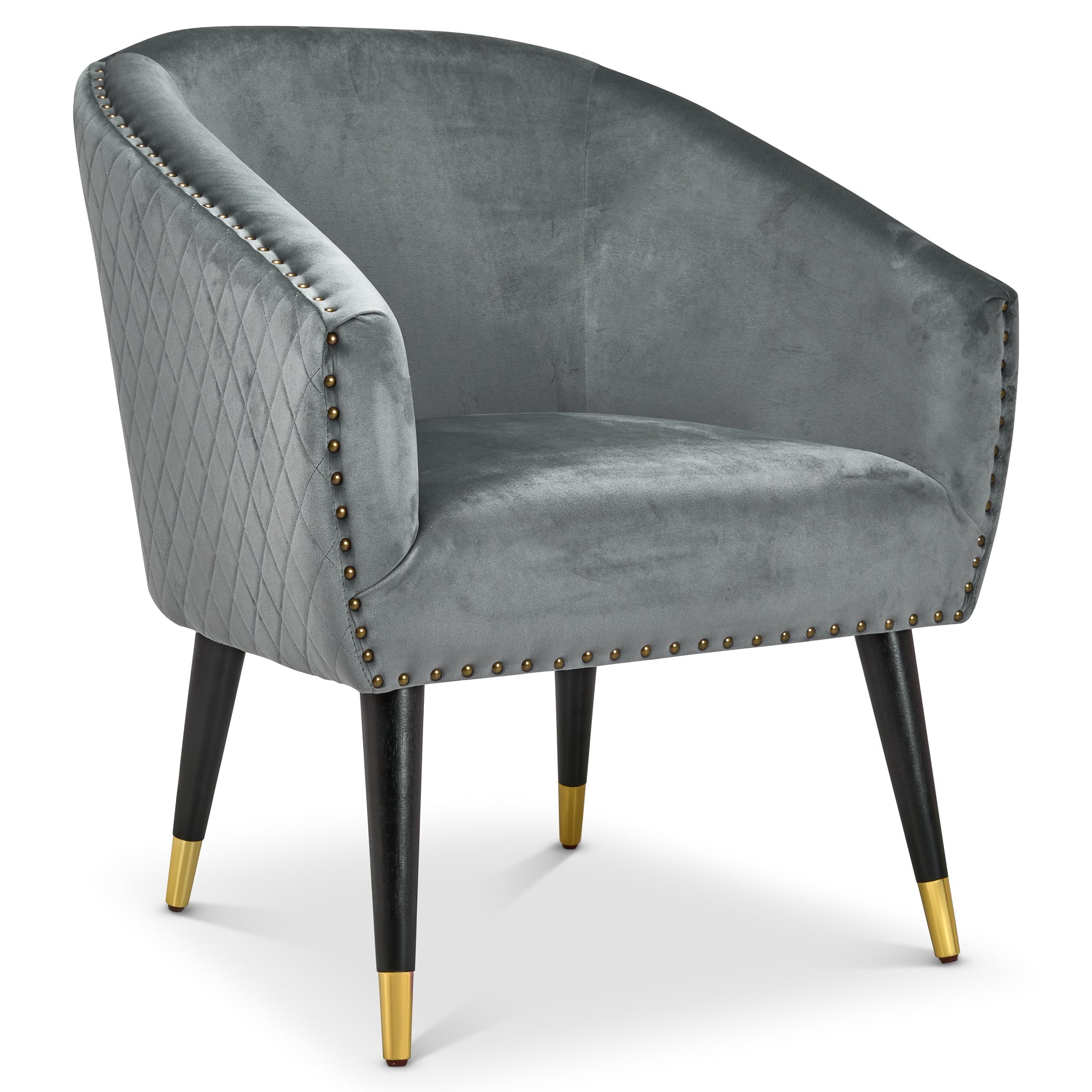 Revo Velvet Nailhead Trim Tub Armchair - Dark Grey-Bargainia.com