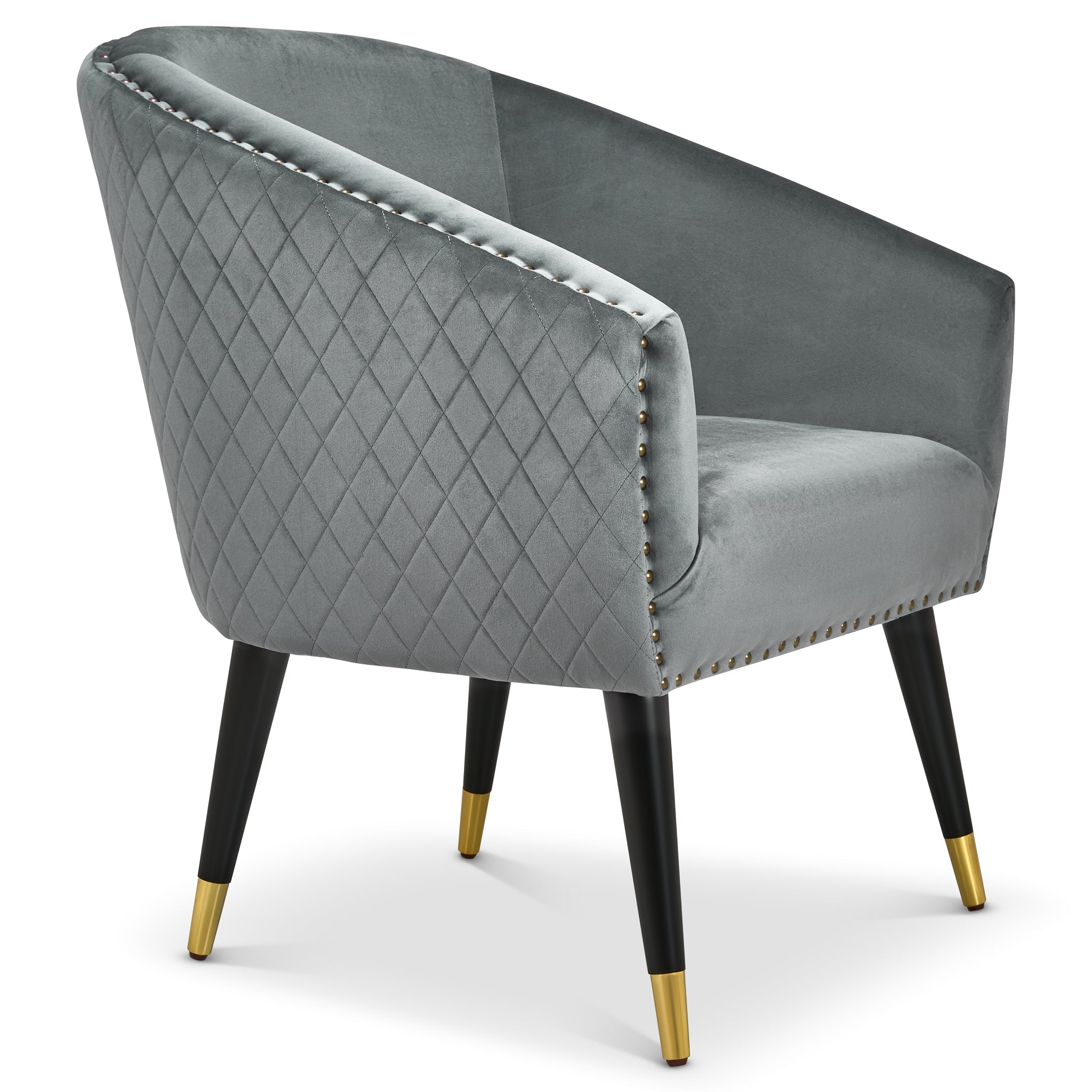 Revo Velvet Nailhead Trim Tub Armchair - Dark Grey-Bargainia.com