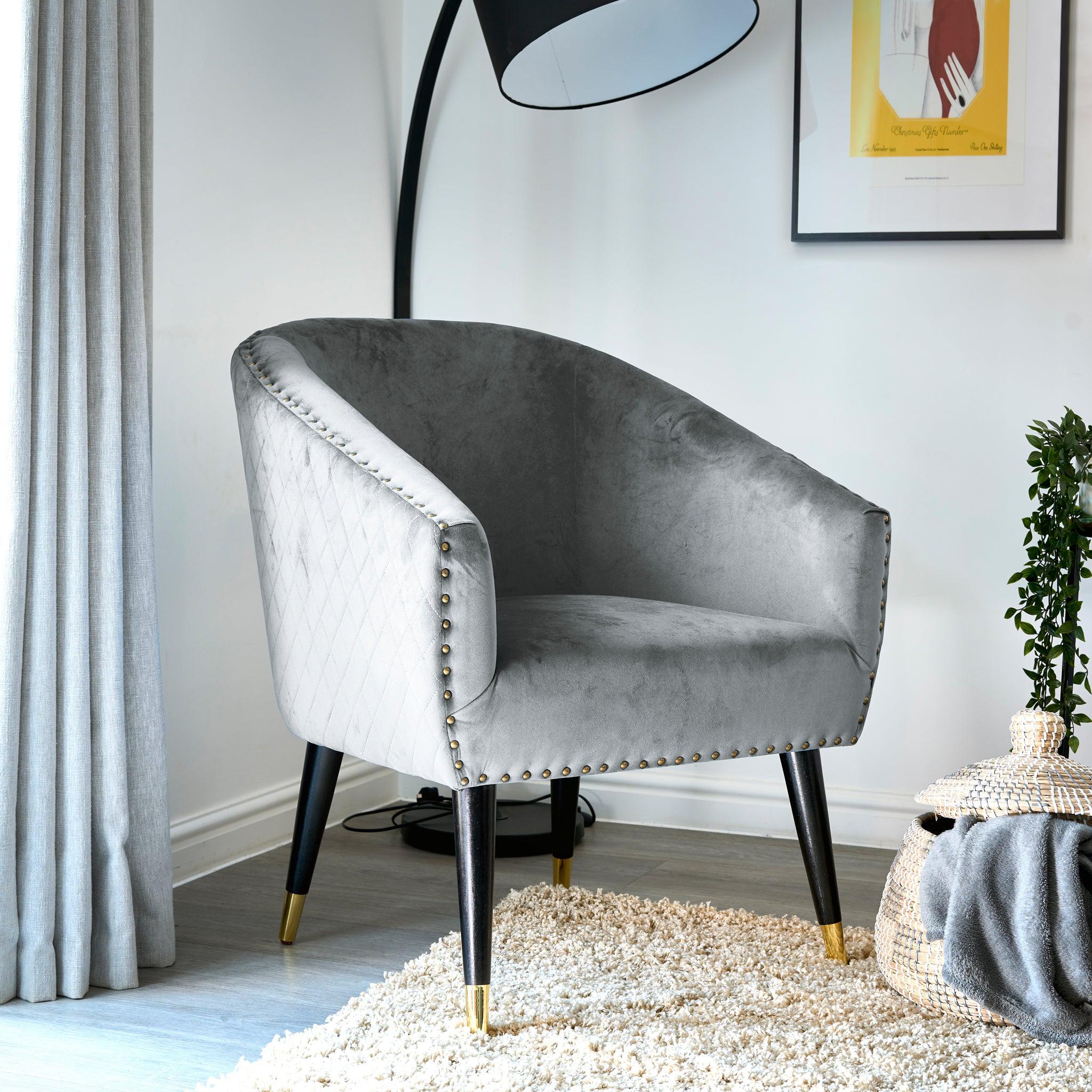 Revo Velvet Nailhead Trim Tub Armchair - Dark Grey-Bargainia.com