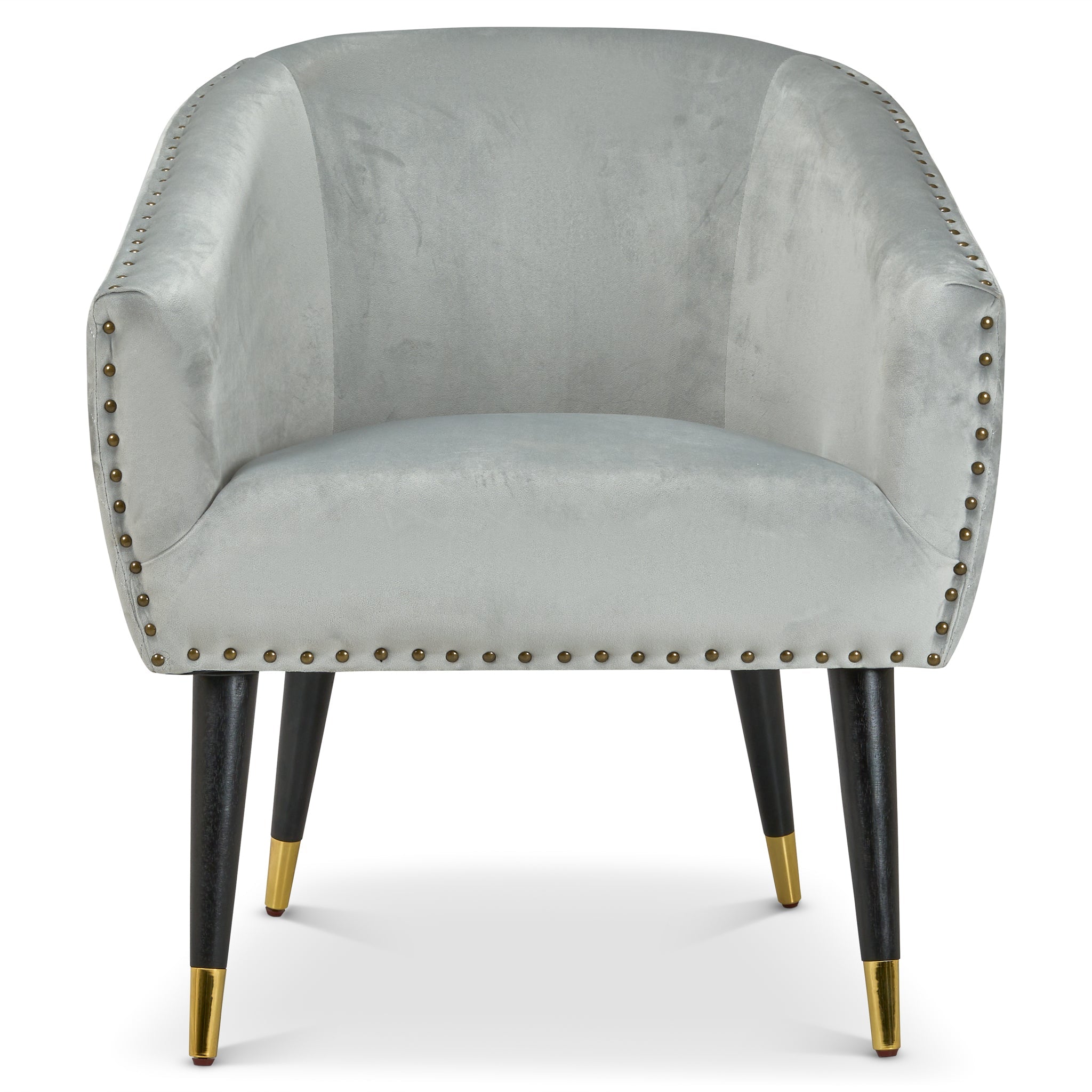 Revo Velvet Nailhead Trim Tub Armchair - Light Grey-Bargainia.com