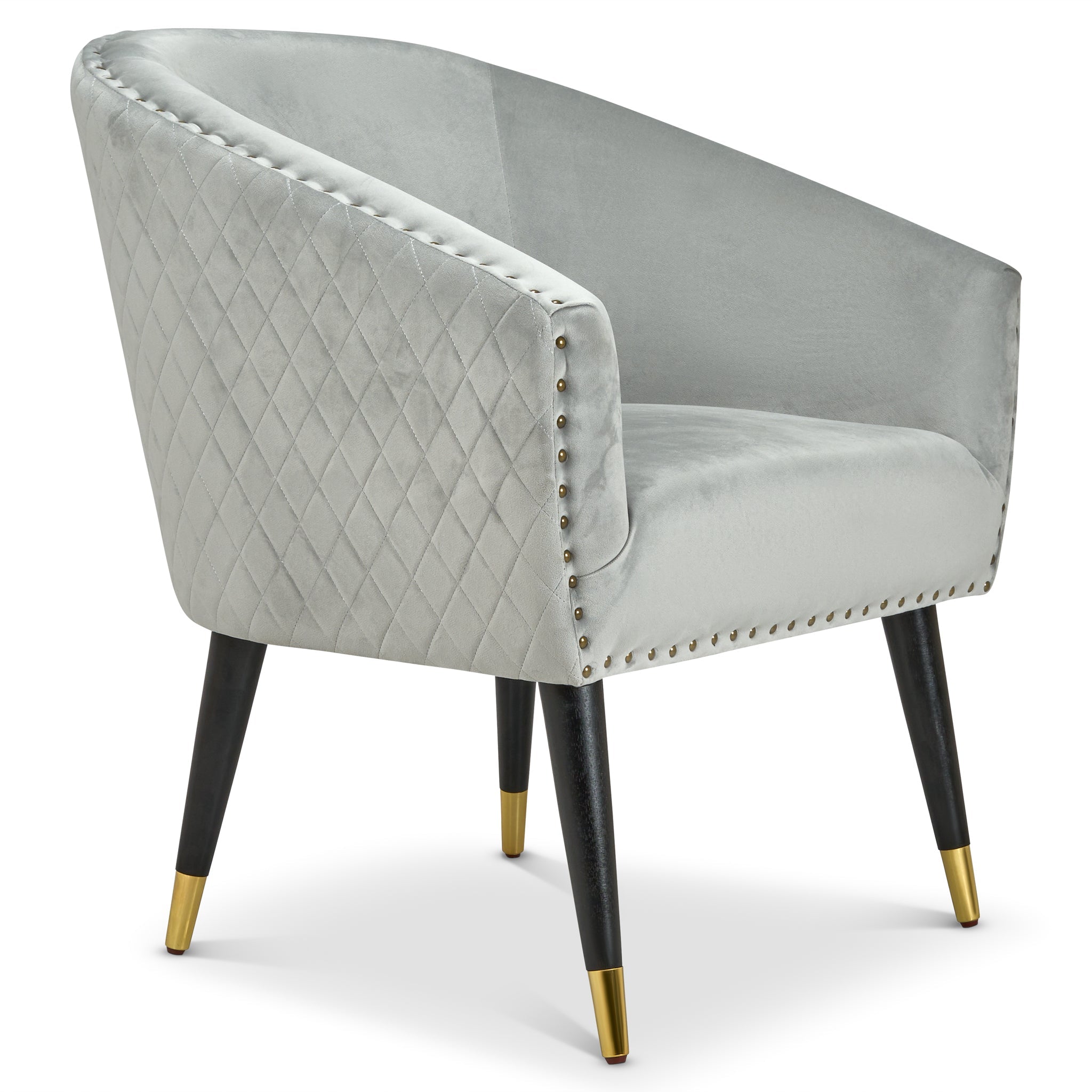 Revo Velvet Nailhead Trim Tub Armchair - Light Grey-Bargainia.com