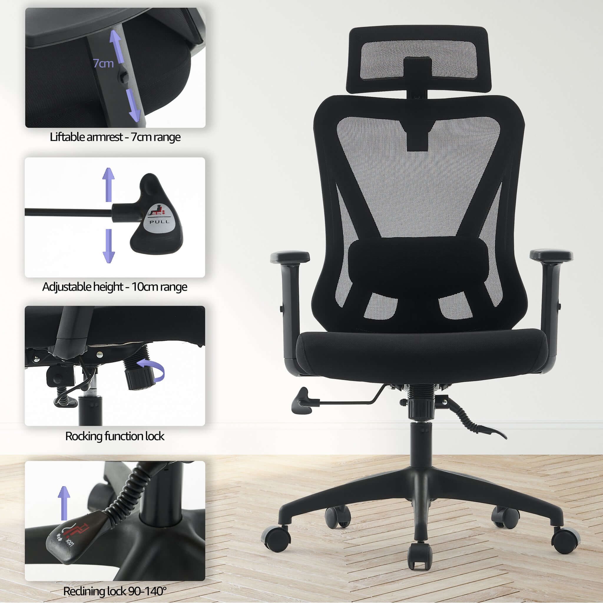 Ergonomic Black Fully Adjustable Mesh Office Gaming Chair-5056536118837-Bargainia.com