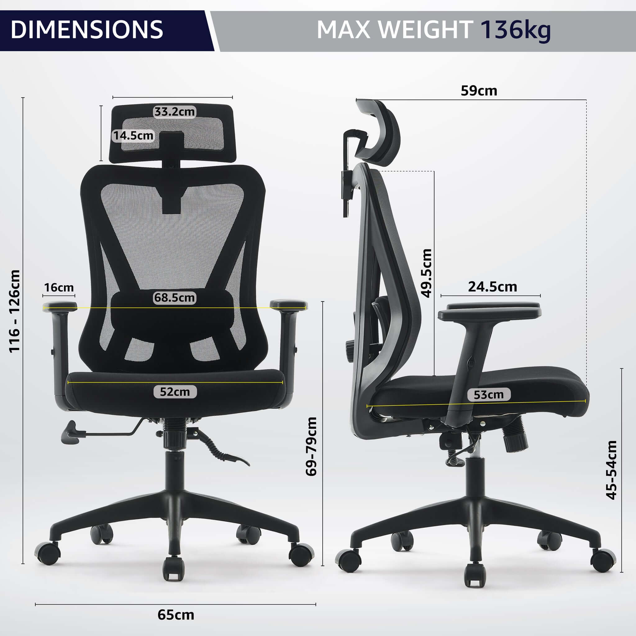 Ergonomic Black Fully Adjustable Mesh Office Gaming Chair-5056536118837-Bargainia.com