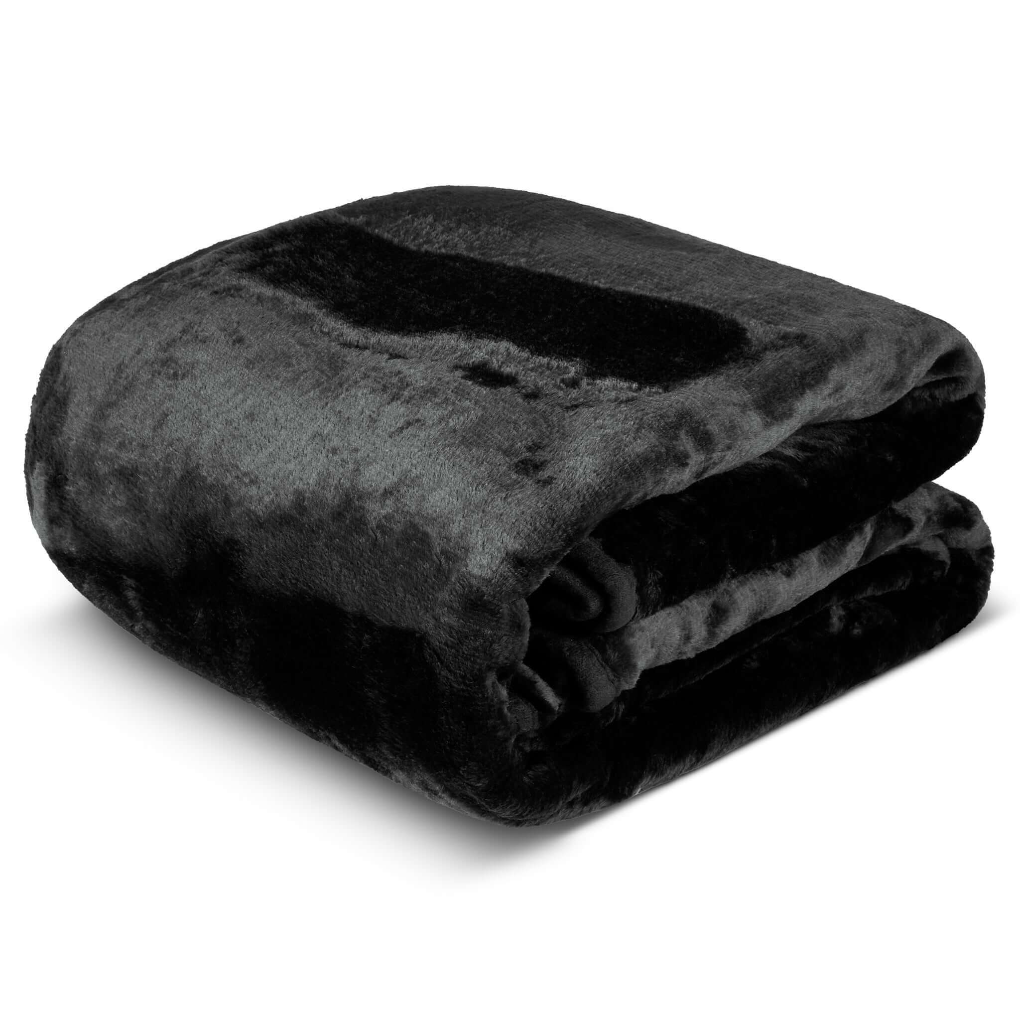 Hibernate Cosy Collection Soft Faux Mink Throw Thick Luxury Blanket - Midnight Black