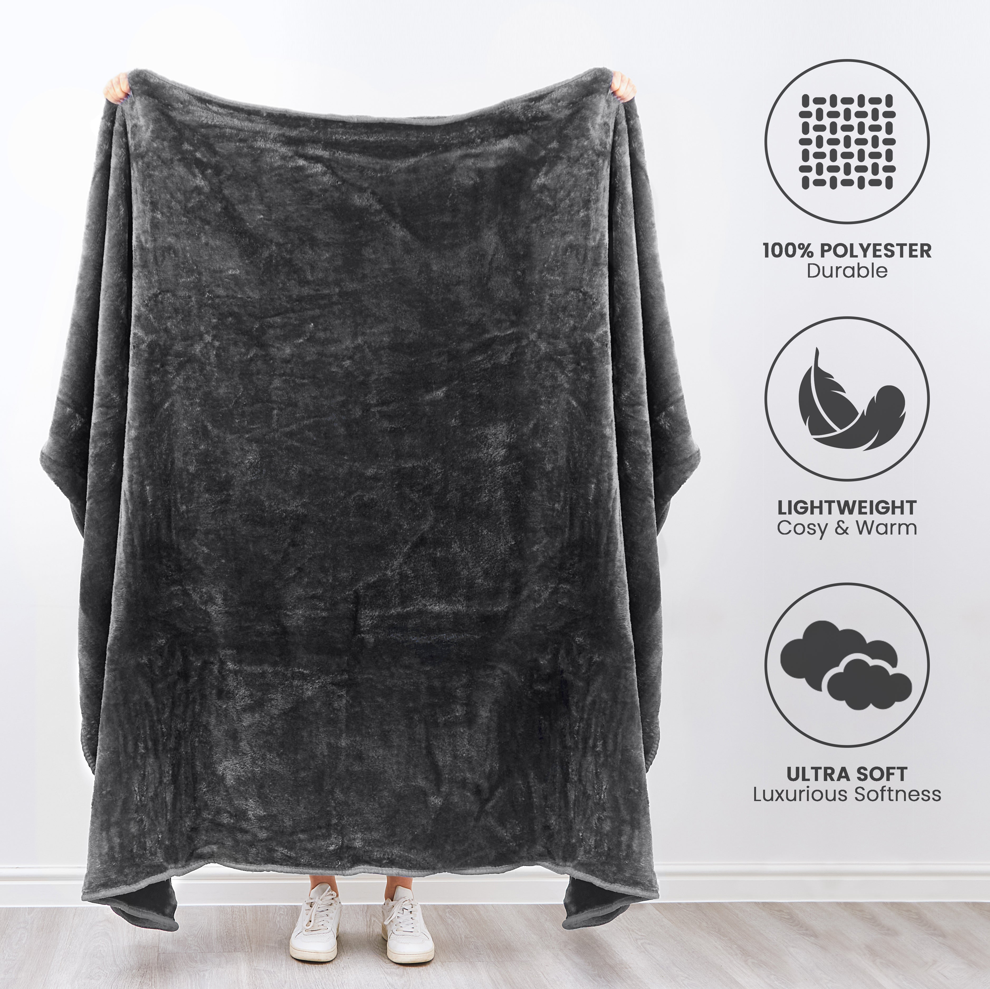 Soft Faux Mink Throw Double (150 x 200cm) - Charcoal-5056536106674-Bargainia.com