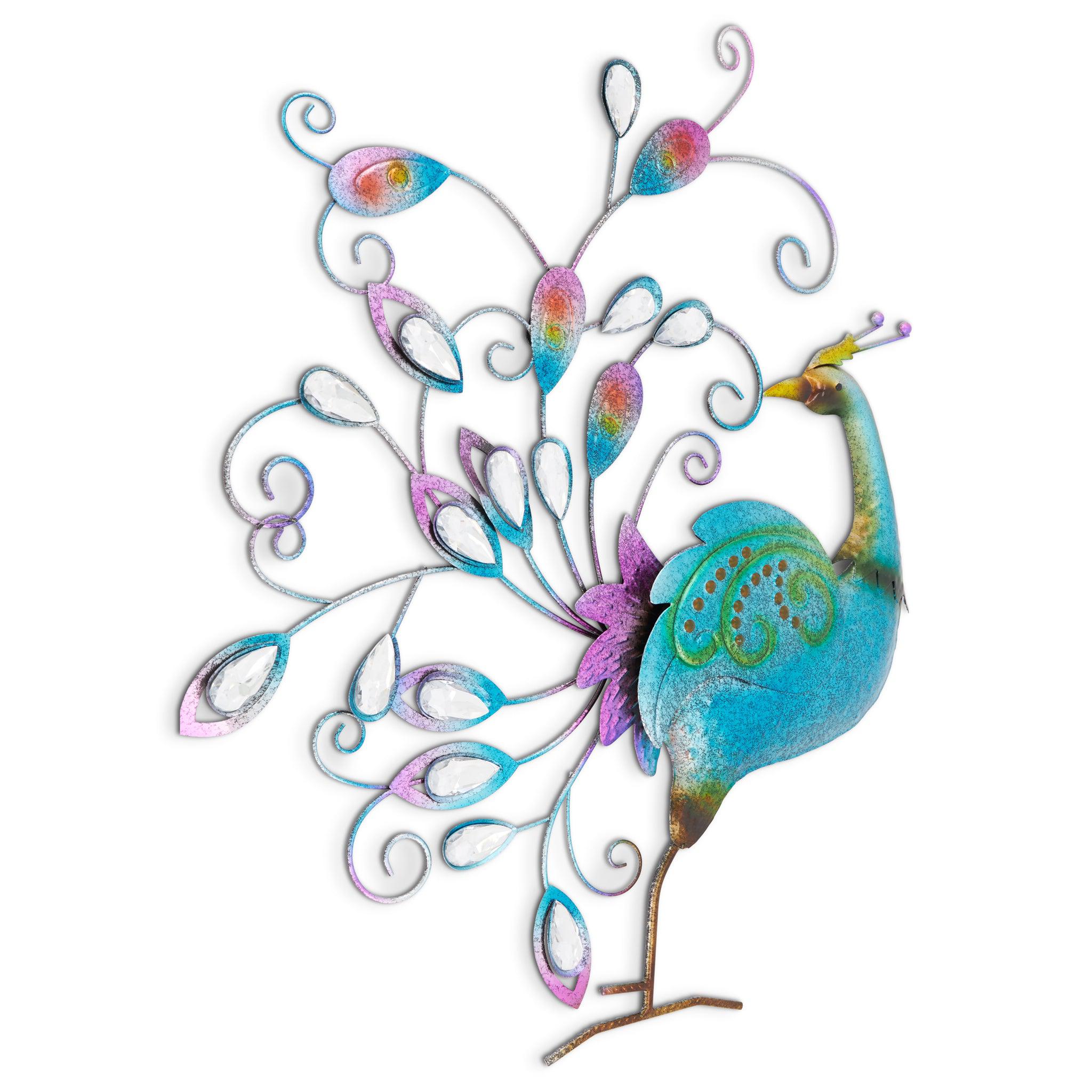 Metal Mirrored Peacock Hand Painted Wall Art - 60cm-5056150250647-Bargainia.com