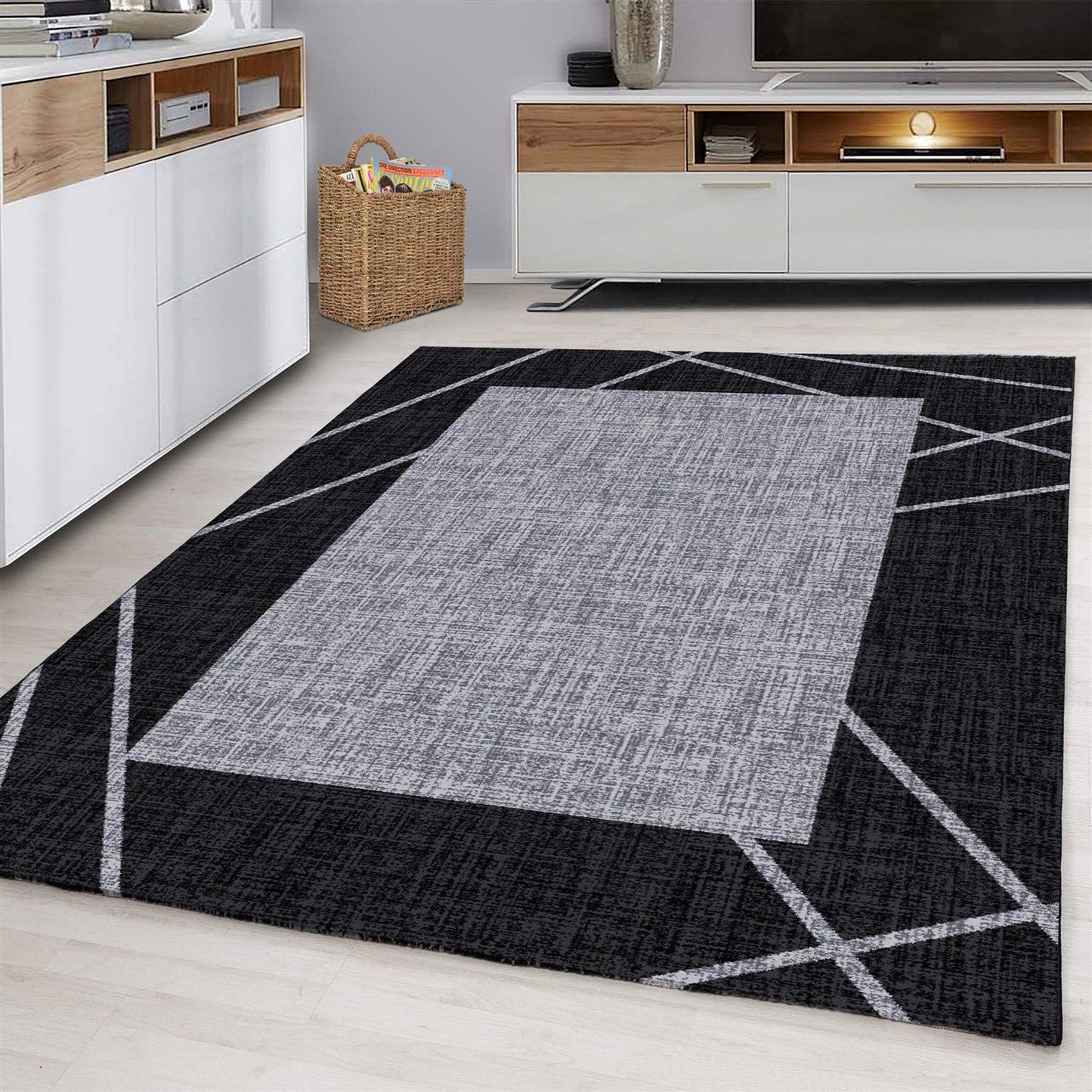 Parma Modern Border Rug - Grey/Black-Bargainia.com