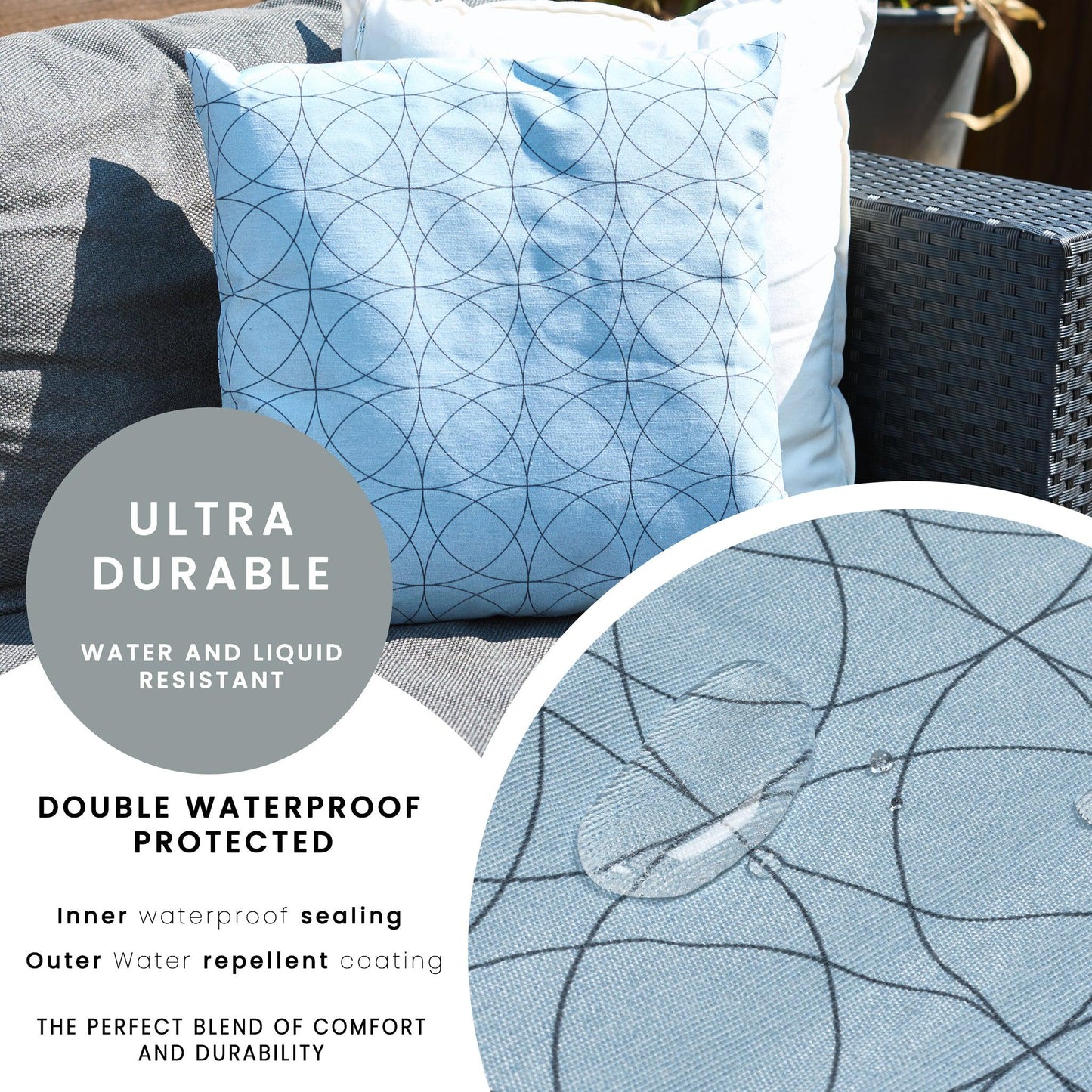 Blue Geometric Outdoor Garden Cushion - 42 x 42cm-8713229053659-Bargainia.com