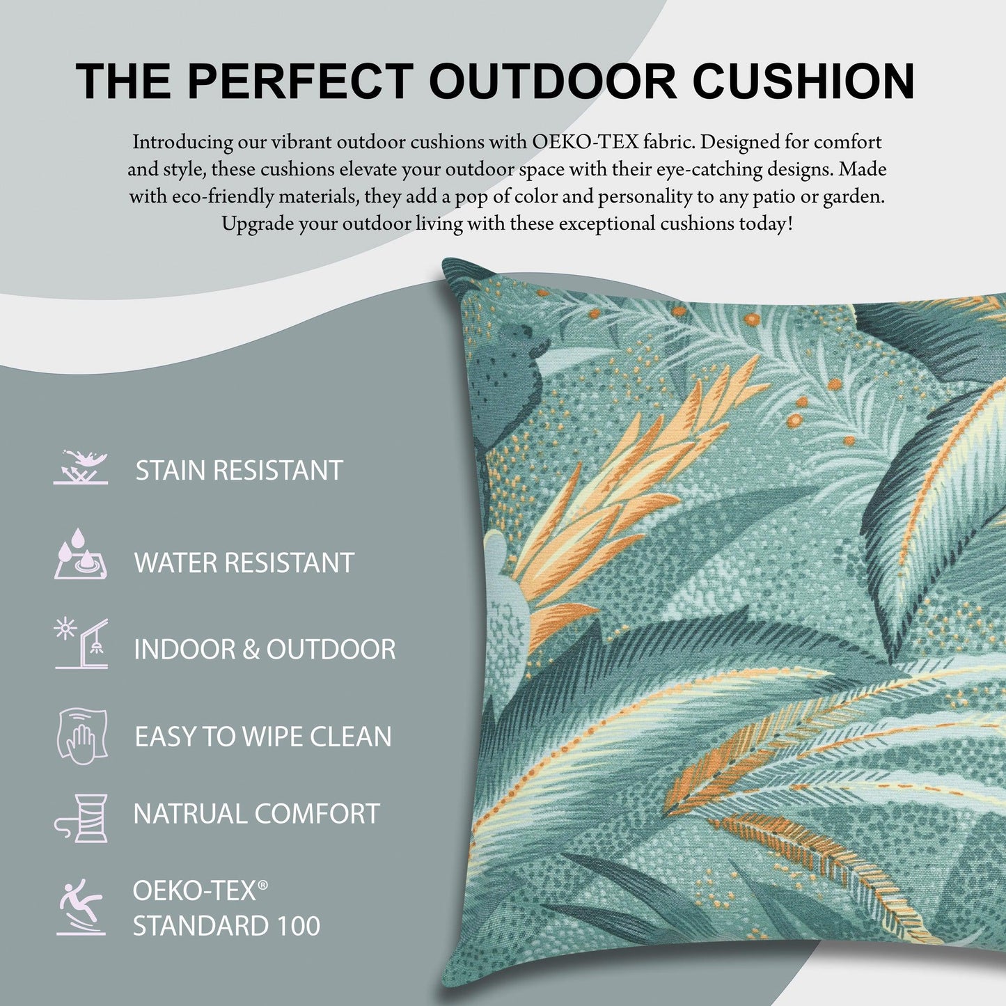 Green Leaves Outdoor Garden Cushion - 42 x 42cm-8713229053635-Bargainia.com