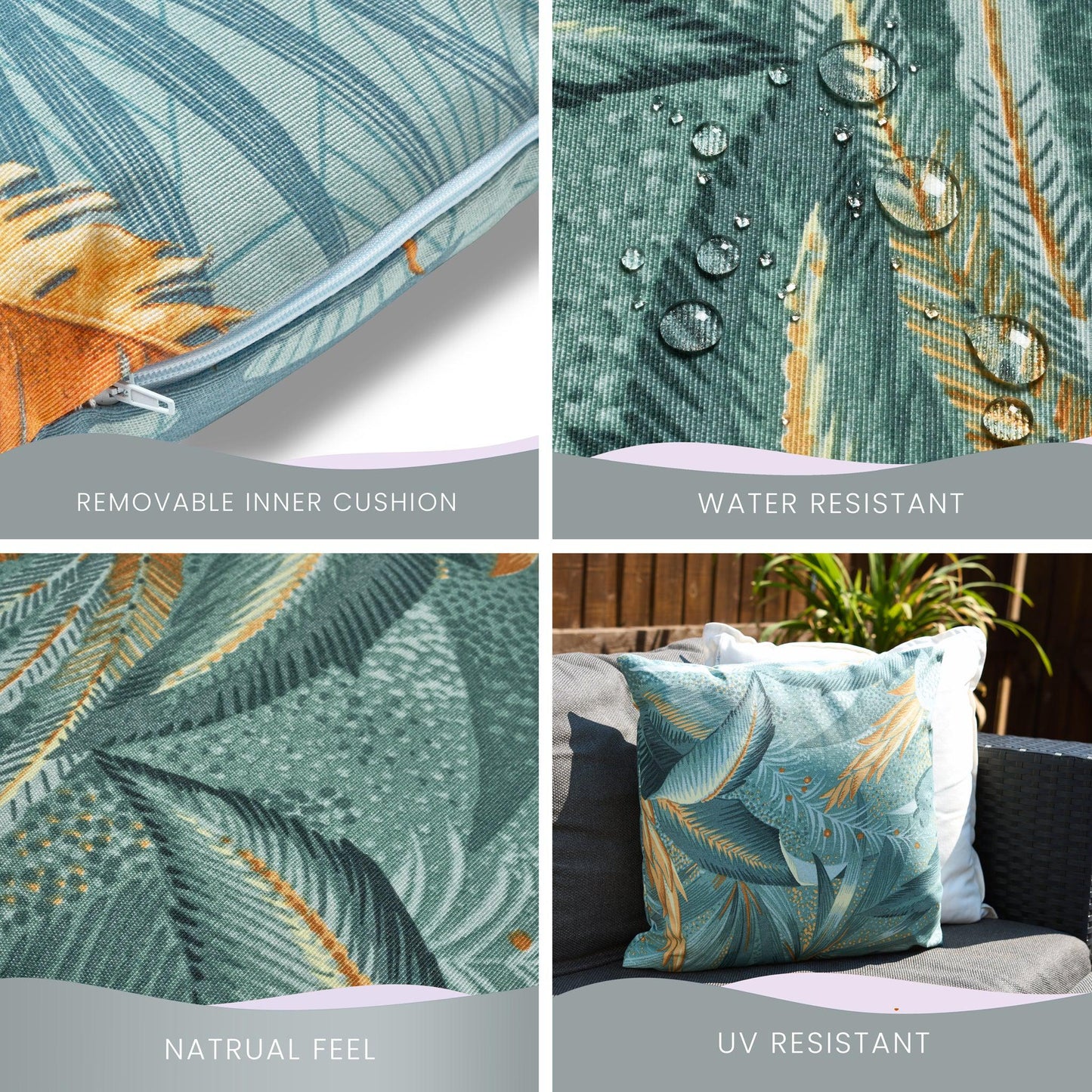 Green Leaves Outdoor Garden Cushion - 42 x 42cm-8713229053635-Bargainia.com