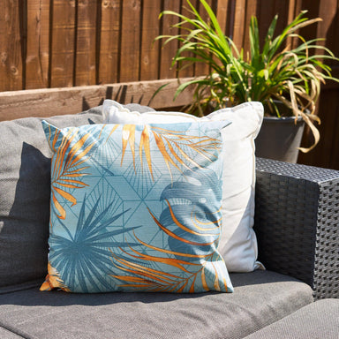 Gold Tropical Leaf Outdoor Garden Cushion - 42 x 42cm-8713229053642-Bargainia.com