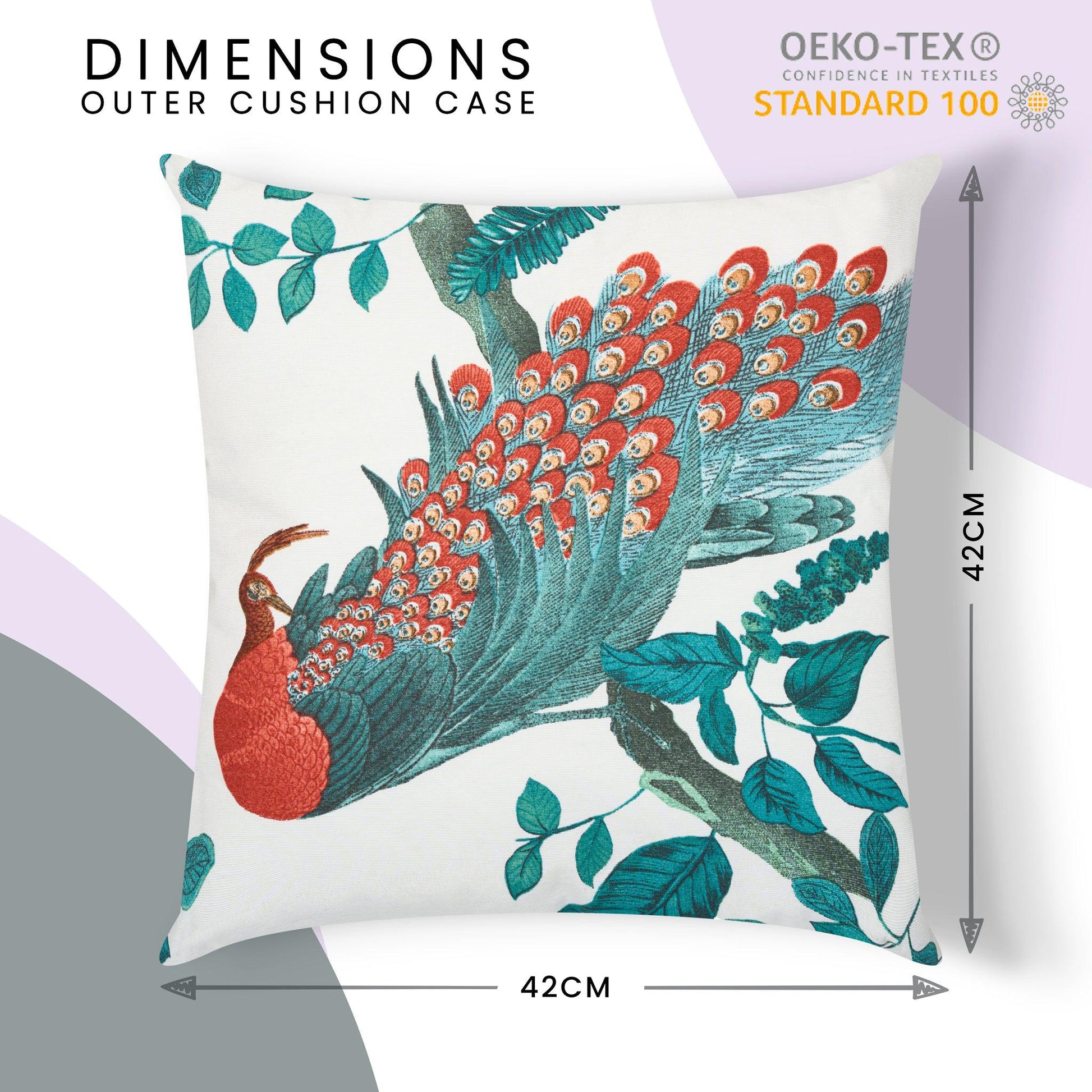 Peacock Outdoor Garden Cushion - 42 x 42cm-8713229053642-Bargainia.com