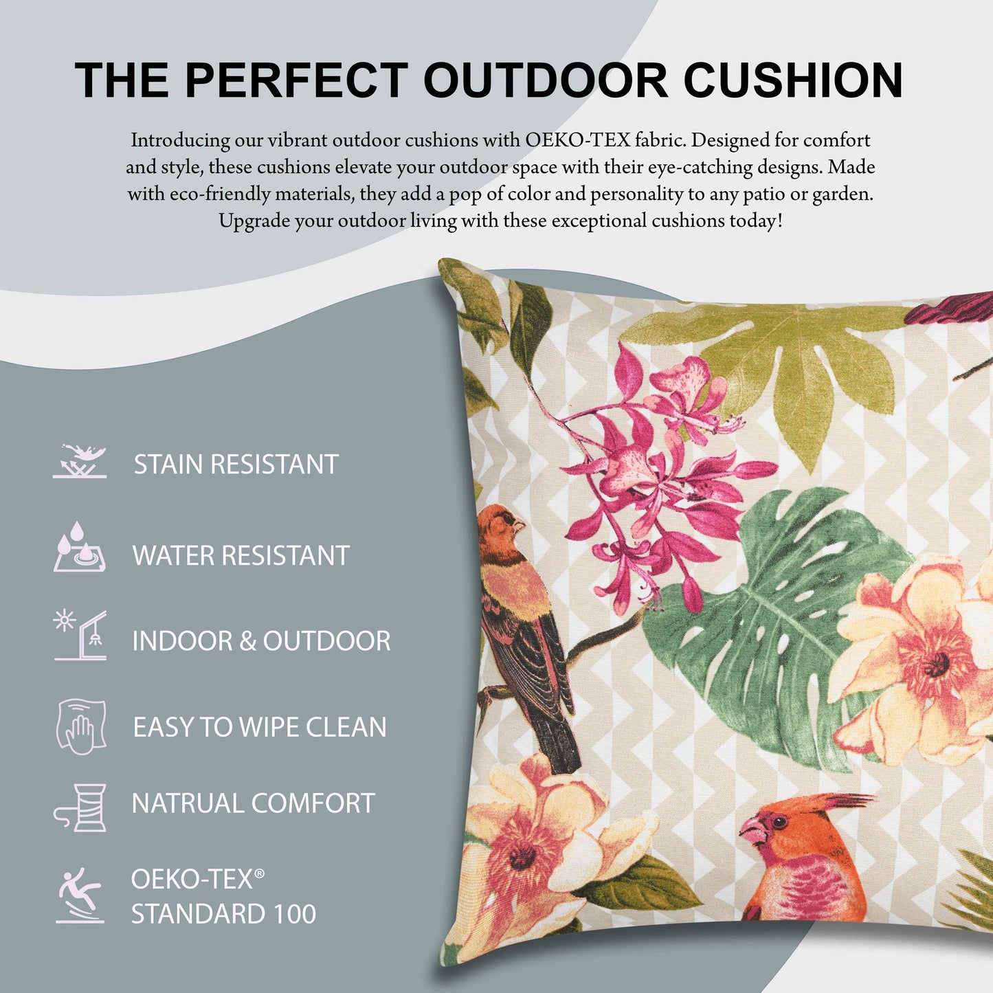 Orange Tropical Birds Outdoor Garden Cushion - 42 x 42cm-8713229053642-Bargainia.com