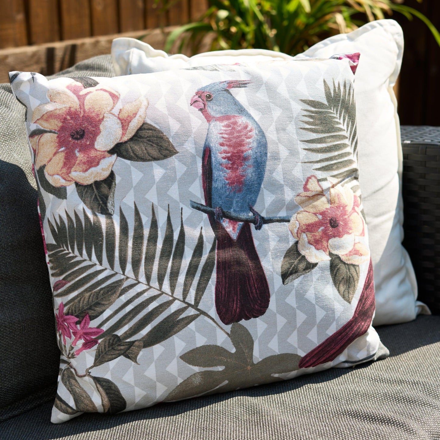 Blue Tropical Birds Outdoor Garden Cushion - 42 x 42cm-8713229053659-Bargainia.com