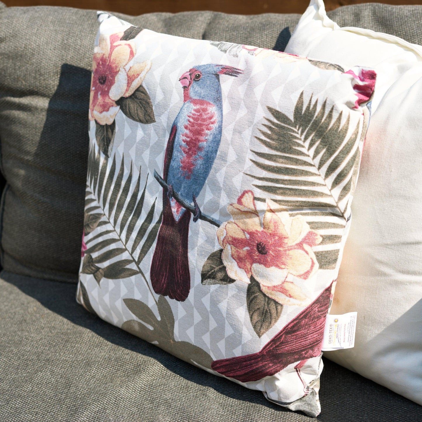 Blue Tropical Birds Outdoor Garden Cushion - 42 x 42cm-8713229053659-Bargainia.com