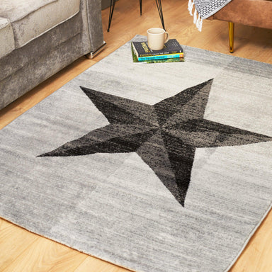 Grey & Black Modern Star Motif Rug - Plus-Bargainia.com