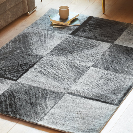 Grey & Black Modern Checked Motif Rug - Plus-Bargainia.com