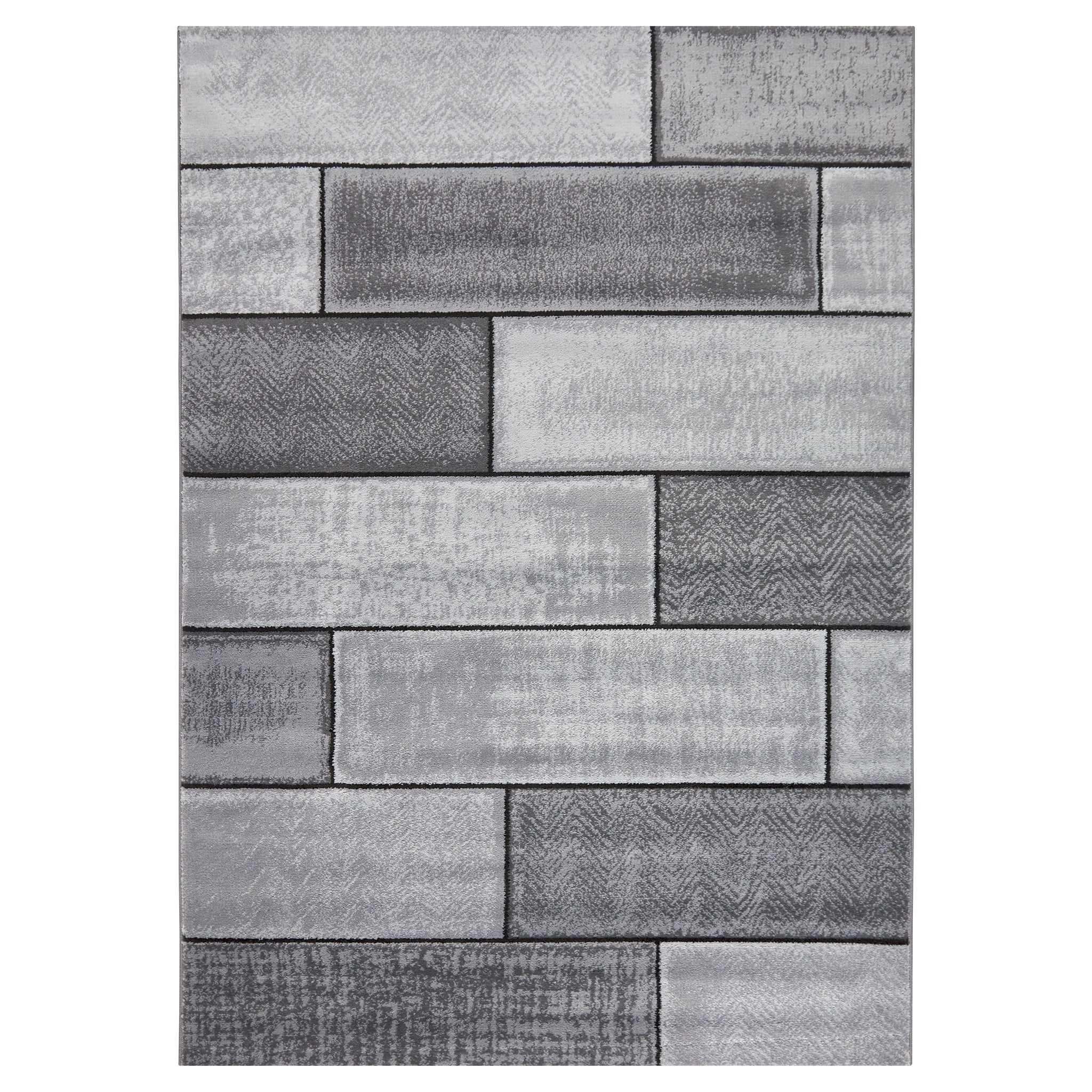 Grey & Black Modern Rectangles Rug - Plus-Bargainia.com