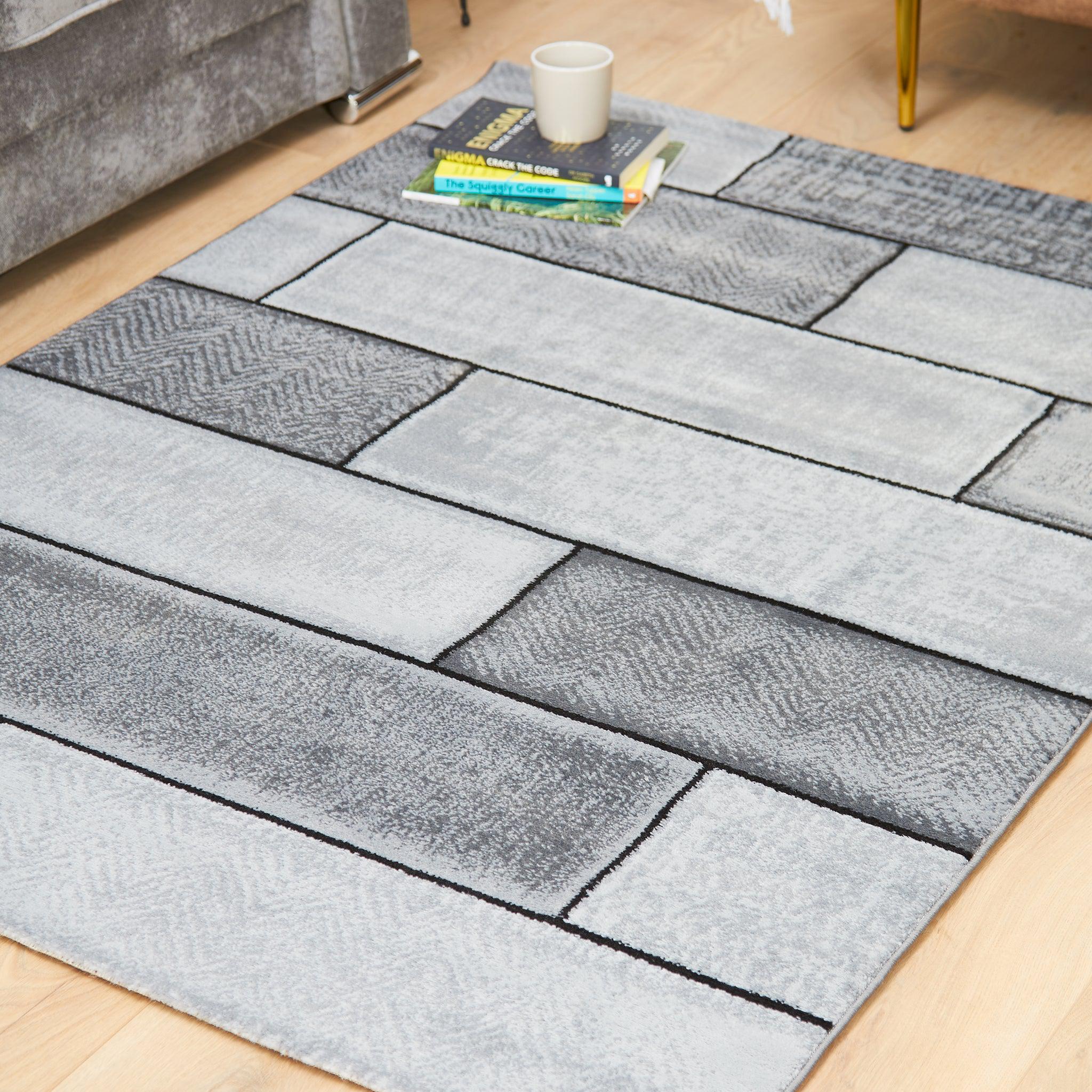 Grey & Black Modern Rectangles Rug - Plus-Bargainia.com