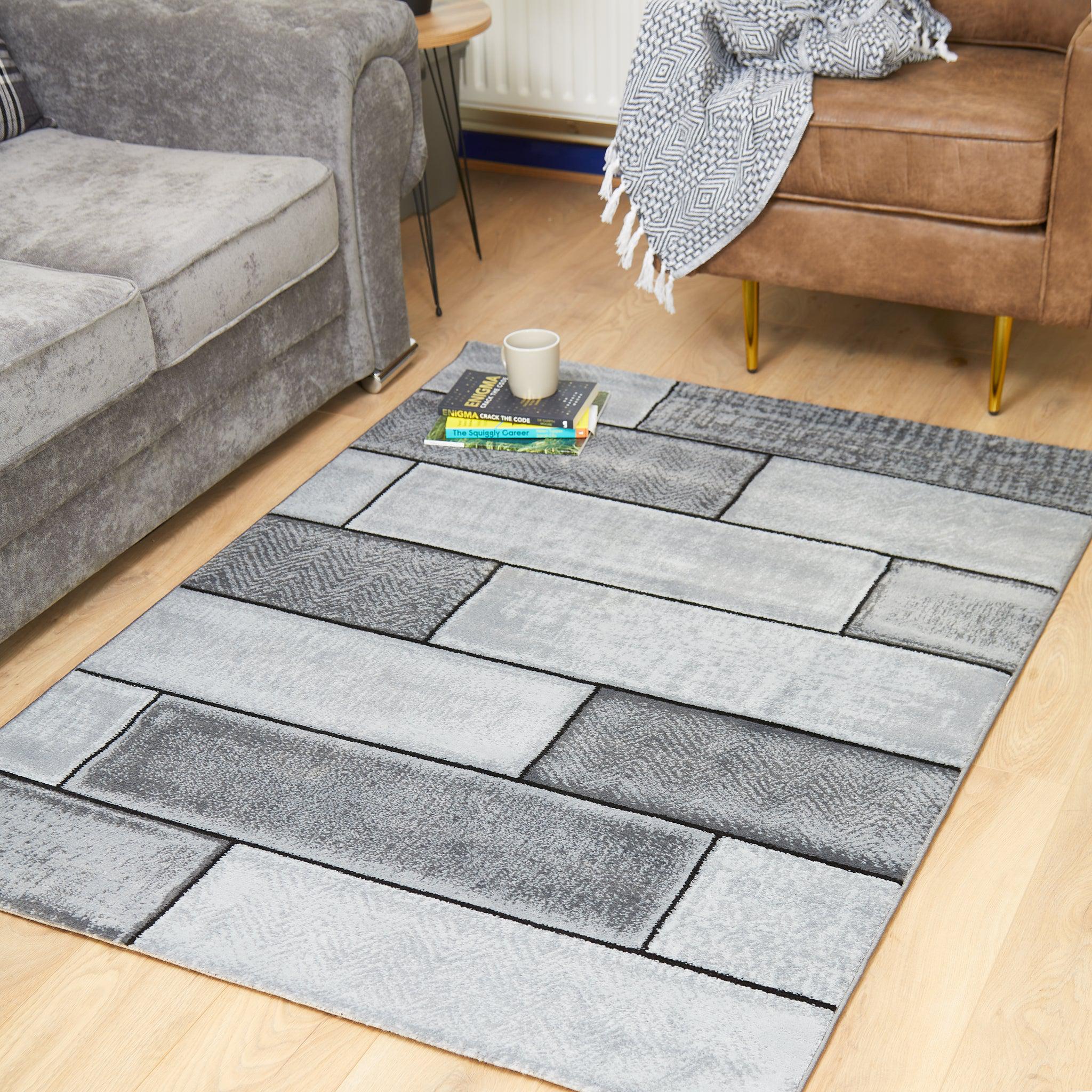 Grey & Black Modern Rectangles Rug - Plus-Bargainia.com