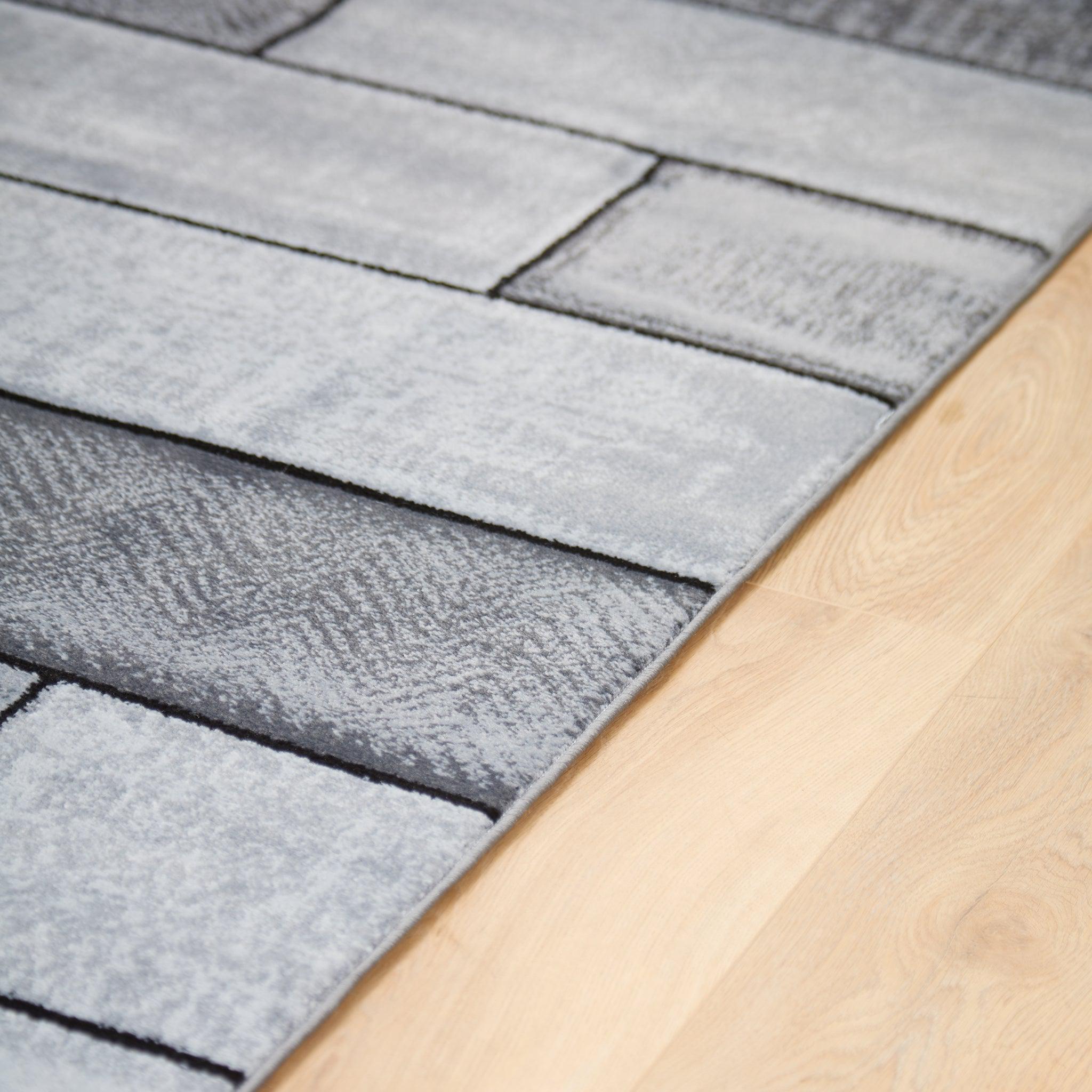 Grey & Black Modern Rectangles Rug - Plus-Bargainia.com