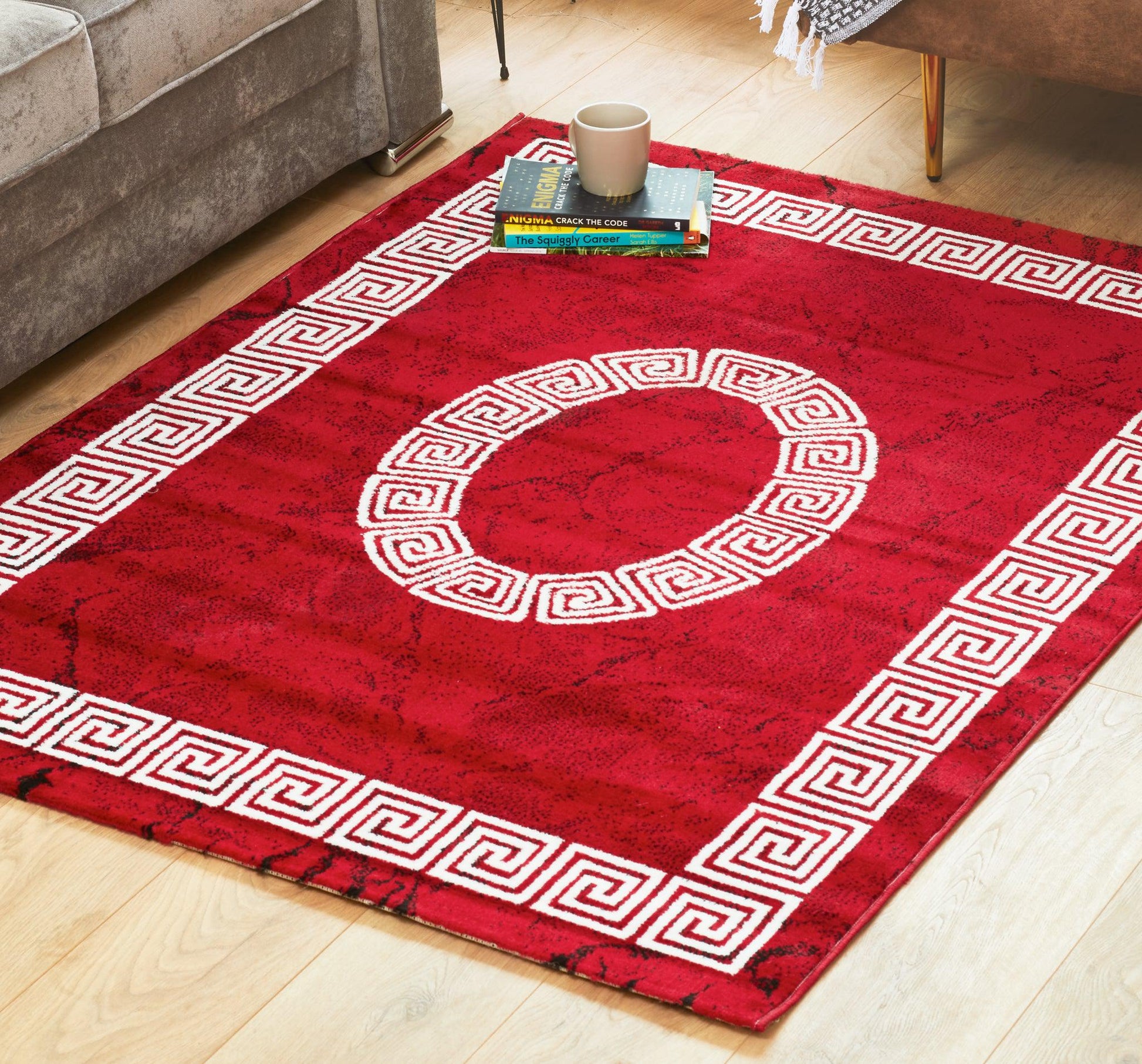 Red Modern Greek Border Rug - Plus-Bargainia.com