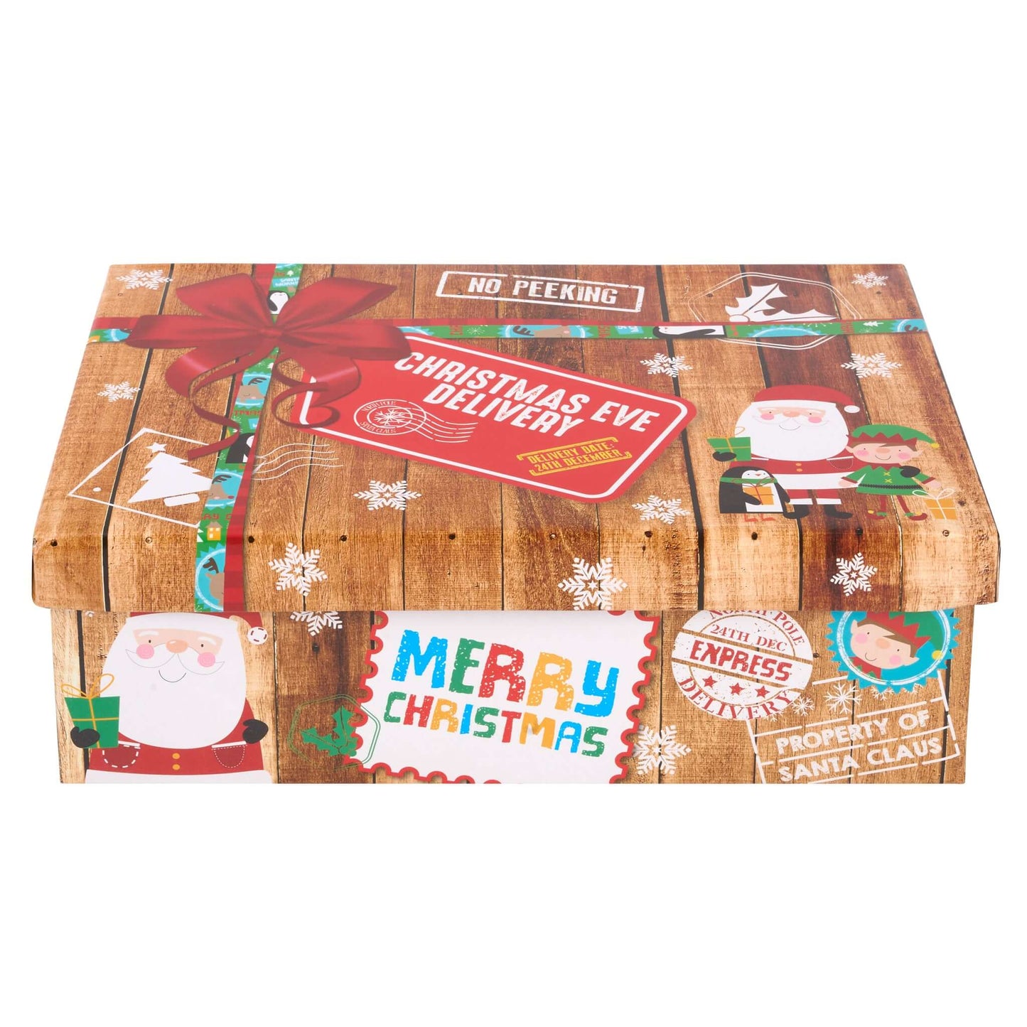 Wooden Effect Festive Parcel Christmas Eve Box - Assorted Sizes