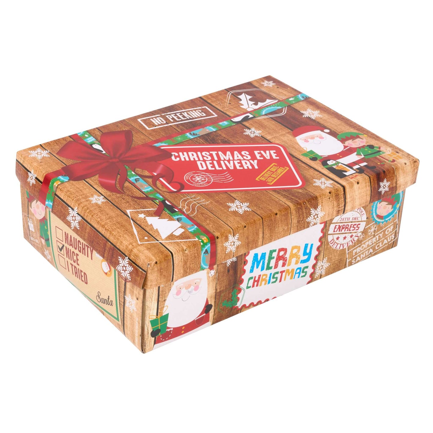 Wooden Effect Festive Parcel Christmas Eve Box - Assorted Sizes