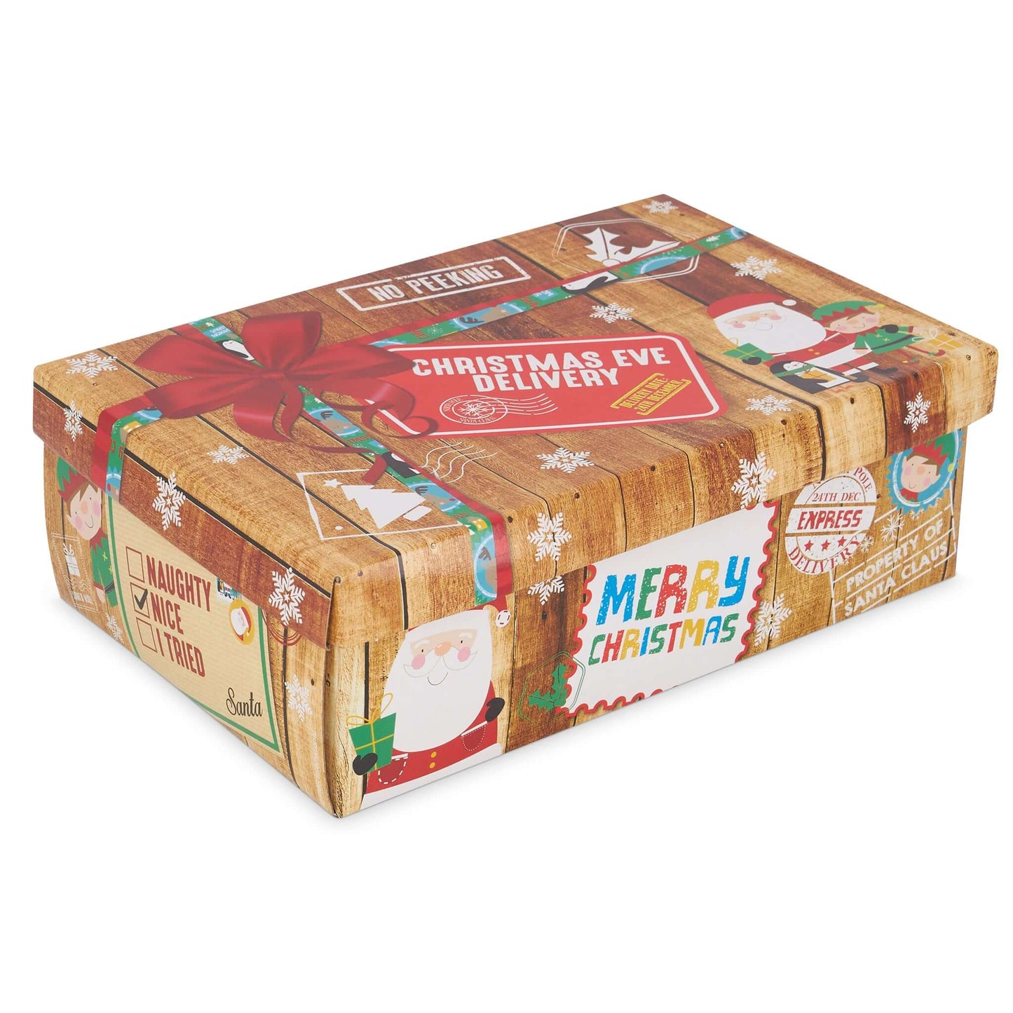 Wooden Effect Festive Parcel Christmas Eve Box - Assorted Sizes