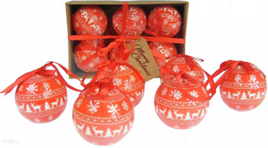 75mm Red Nordic Christmas Baubles - Set of 6-5050565261823-Bargainia.com