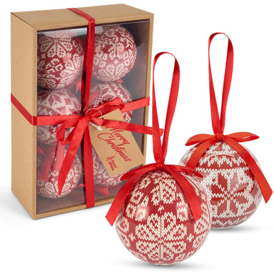 Set of 6 Christmas Baubles - Red Knit Look-5050565416797-Bargainia.com