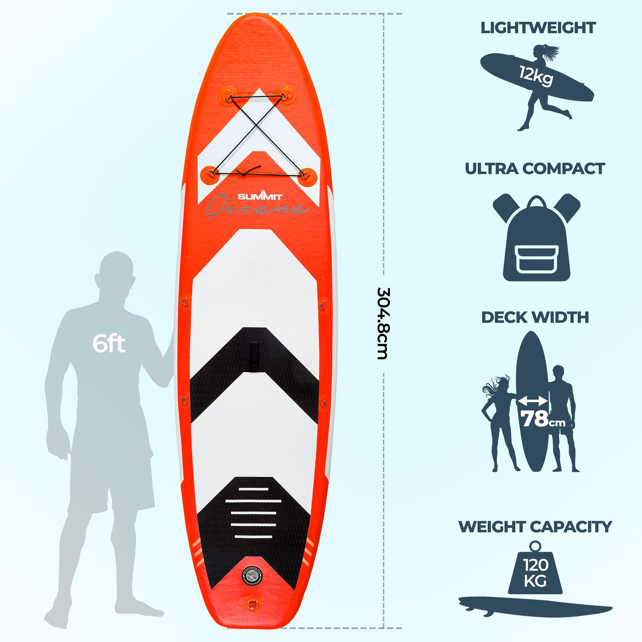 Summit Oceana 10ft Inflatable SUP Paddle Board & Kit - Red-Bargainia.com