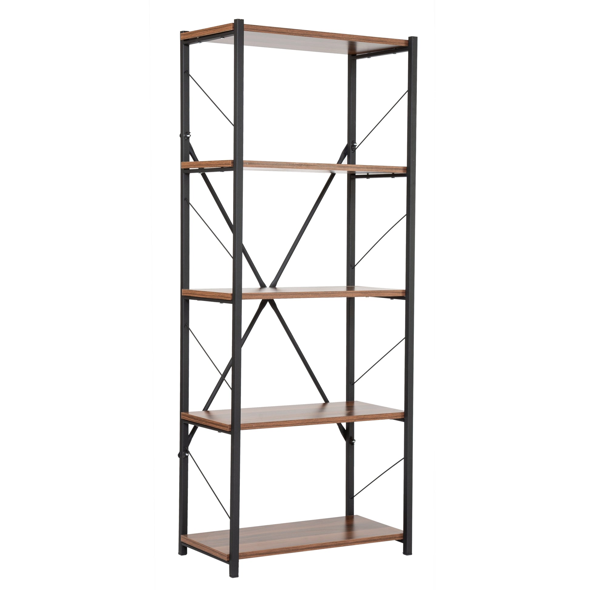 5 Tier Industrial Style Display Unit Book Shelf - Walnut-5056536101617-Bargainia.com