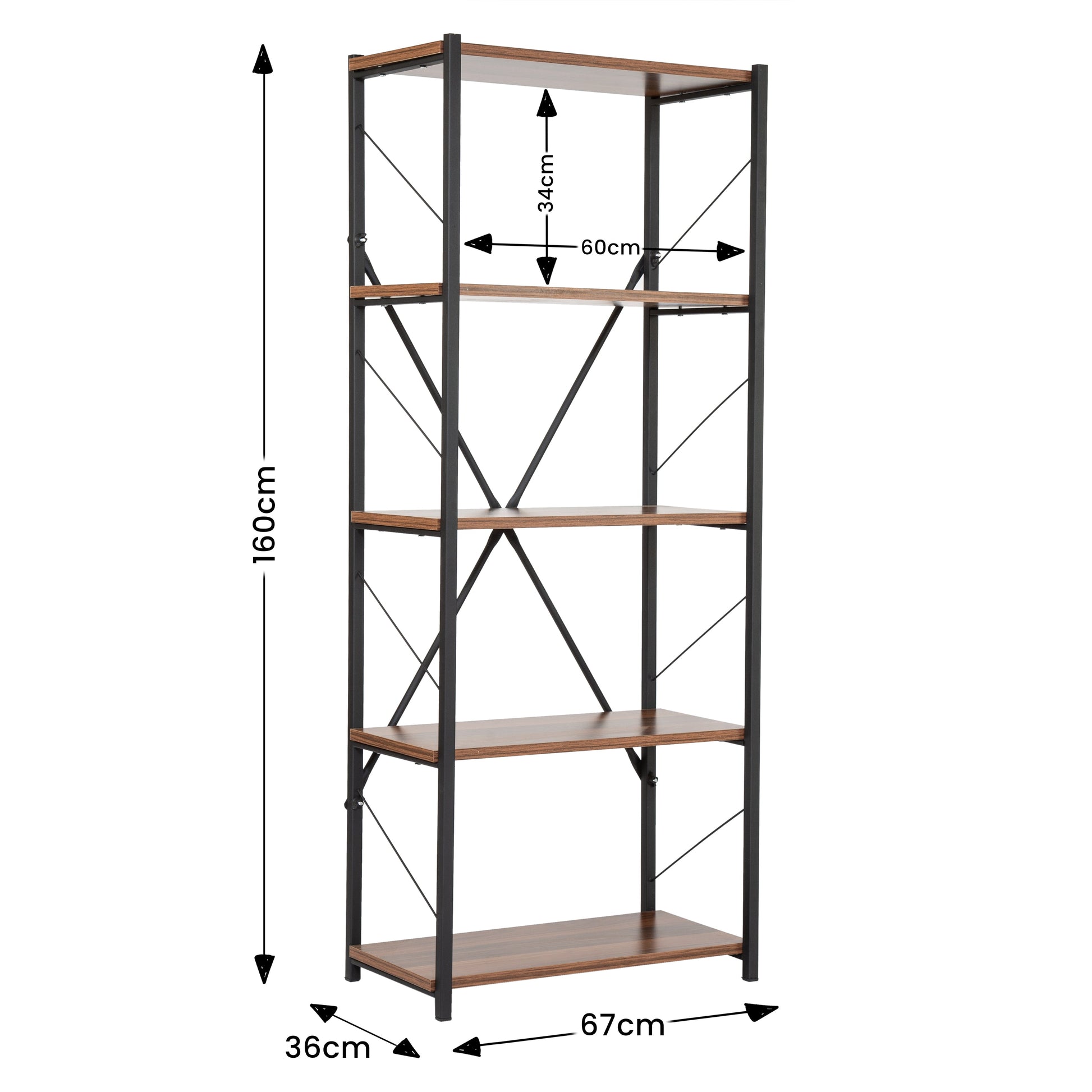 5 Tier Industrial Style Display Unit Book Shelf - Walnut-5056536101617-Bargainia.com